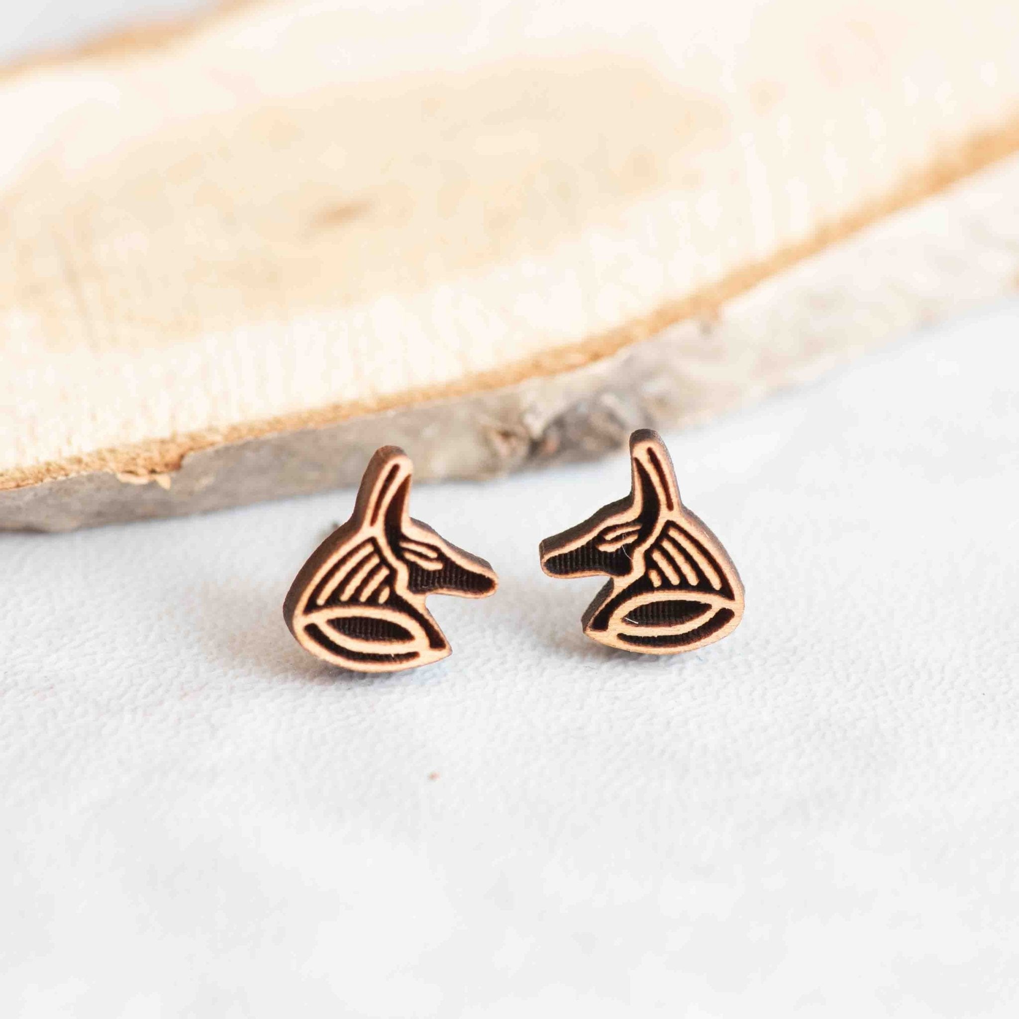 Anubis Cherry Wood Stud Earrings - ET15051 - Robin Valley Official Store