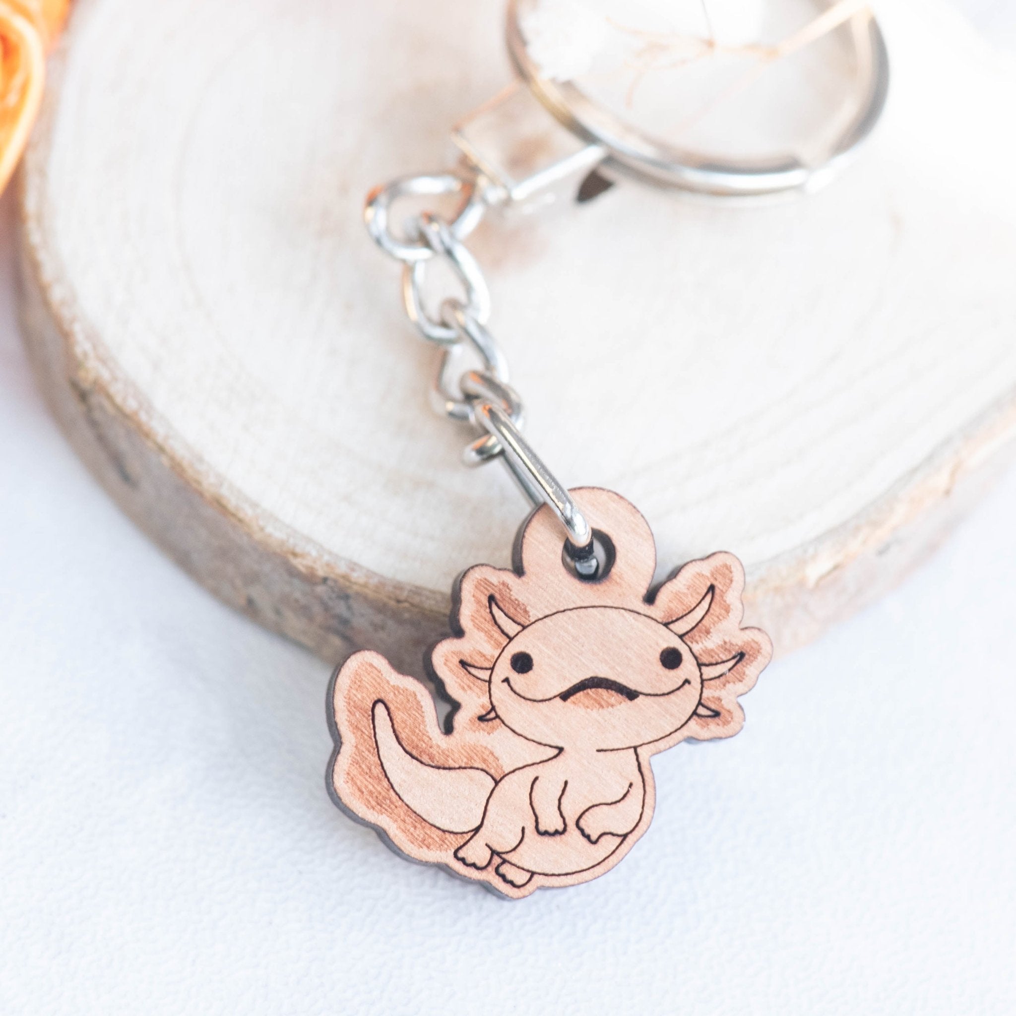 Axolotl Cherry Wood Keyring - KS23002 - Robin Valley Official Store