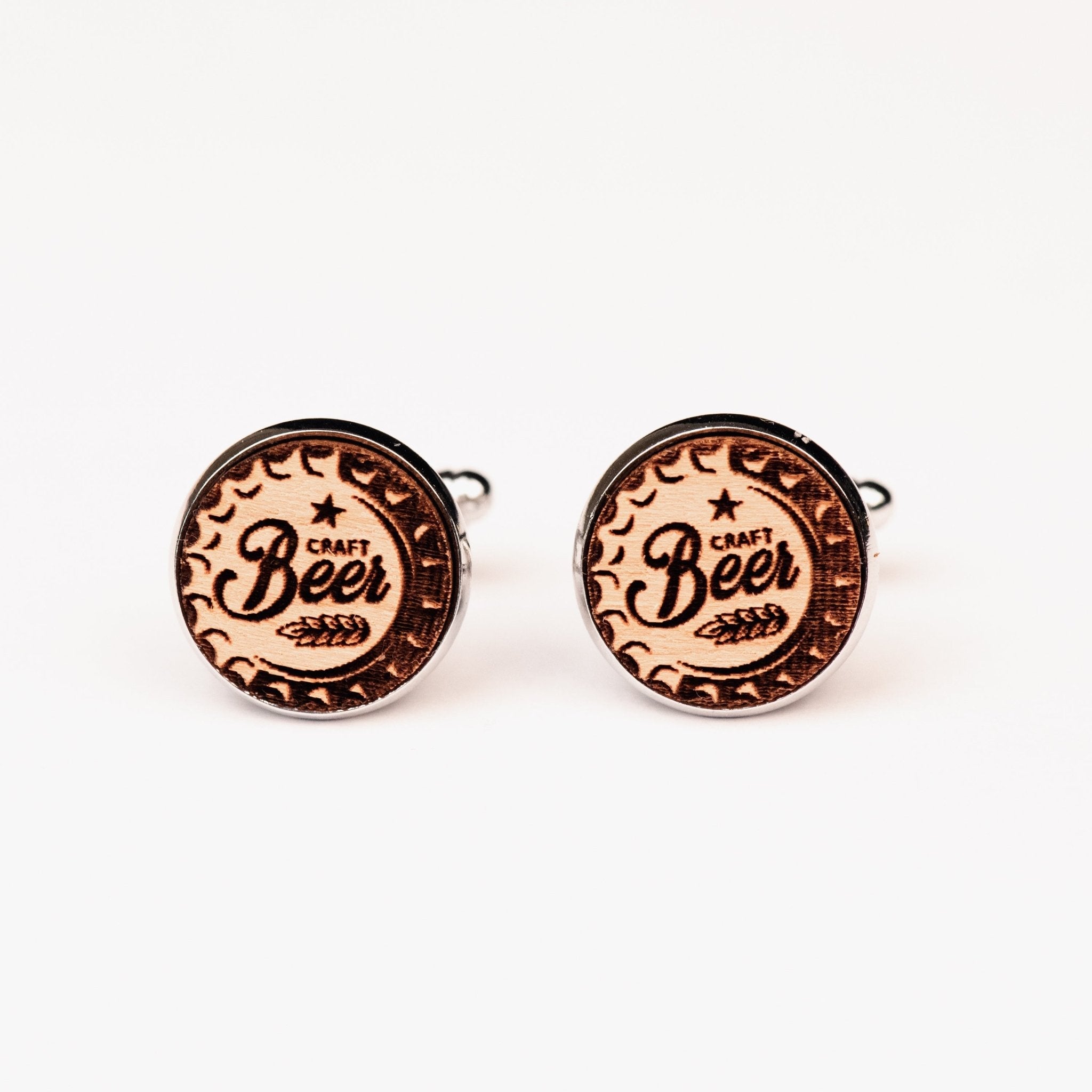 Beer Bottle Cap Cherry Wood Cufflinks - CT35085 - Robin Valley Official Store