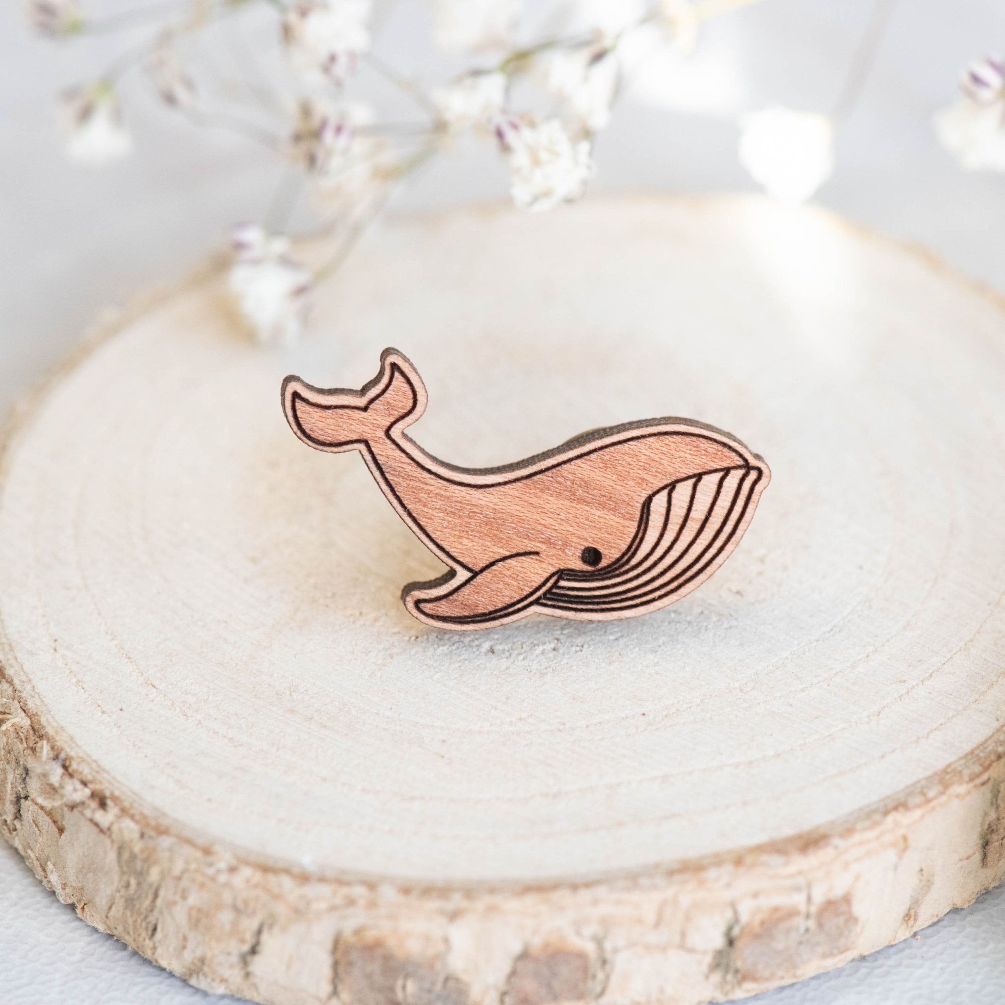 Blue Whale Cherry Wood Pin Badge - PS43049 - Robin Valley Official Store