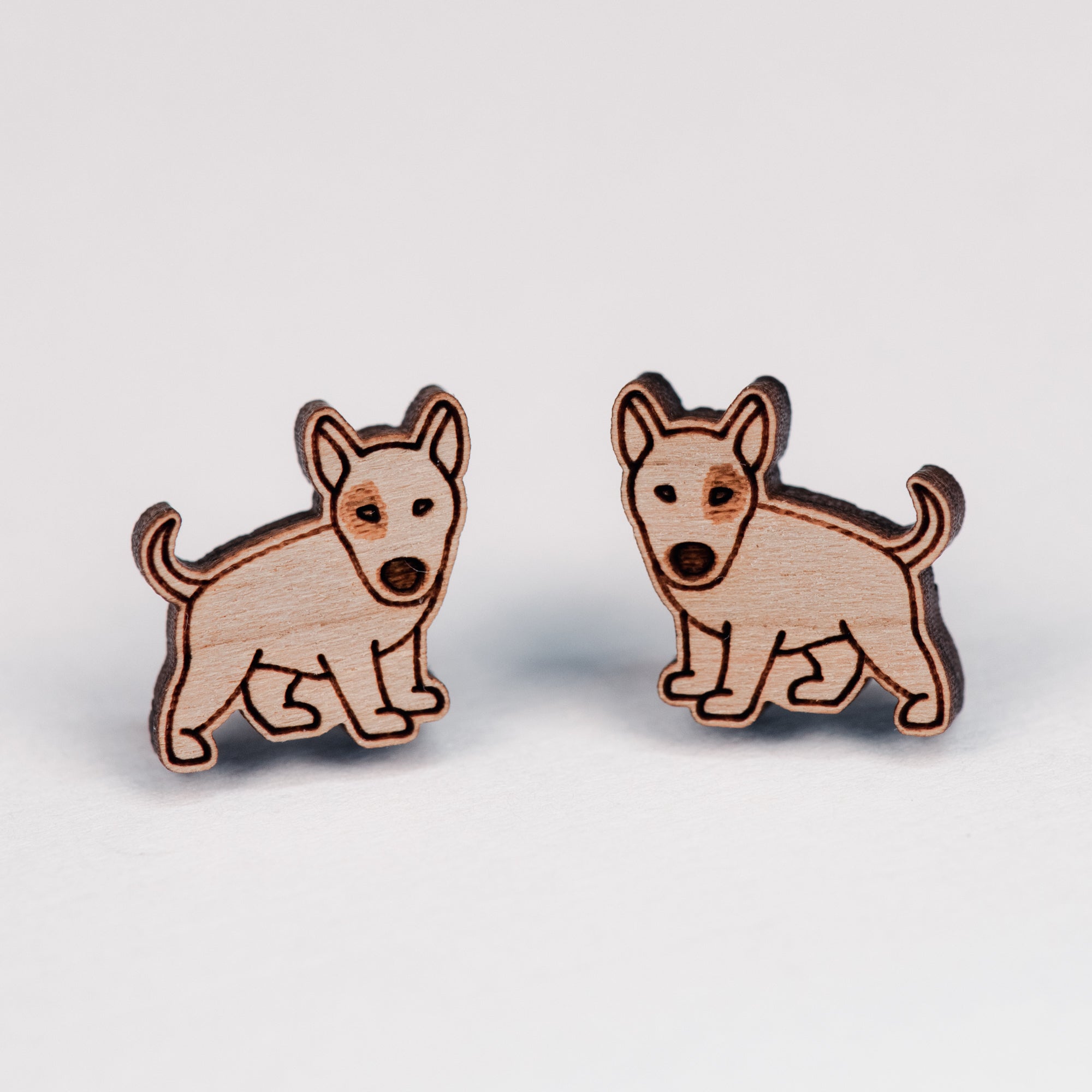 Bull Terrier Dog Cherry Wood Stud Earrings - EL10093 - Robin Valley Official Store
