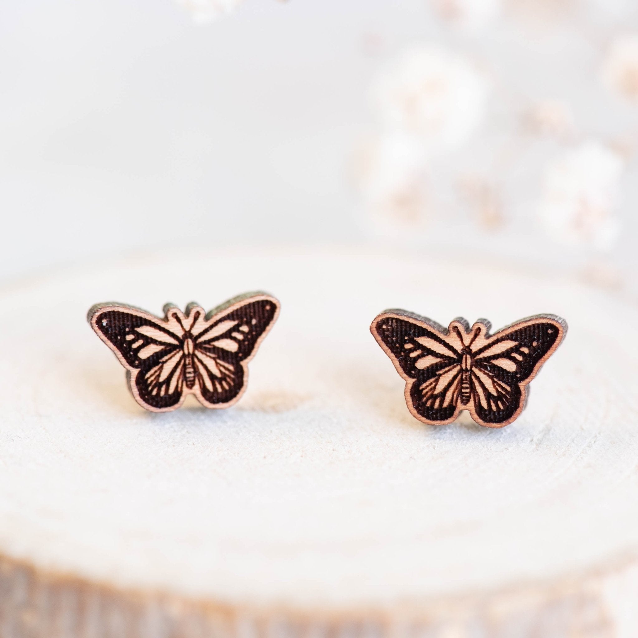 Butterfly Cherry Wood Stud Earrings - EO14011 - Robin Valley Official Store