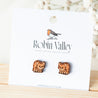 Cat (Cross) Cherry Wood Stud Earrings -EL10066 - Robin Valley Official Store