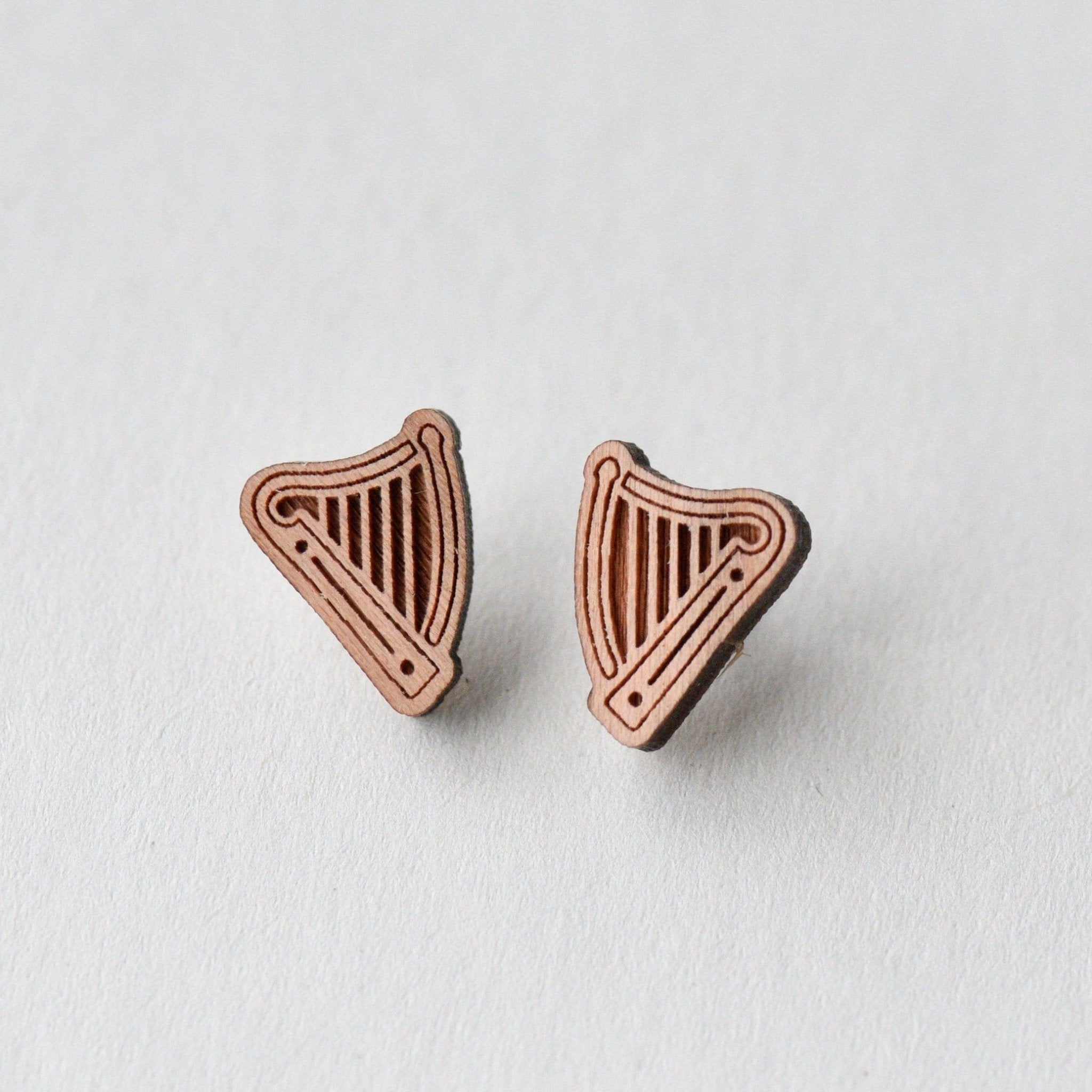 Celtic Harp Wooden Stud Earrings - ET15064 - Robin Valley Official Store