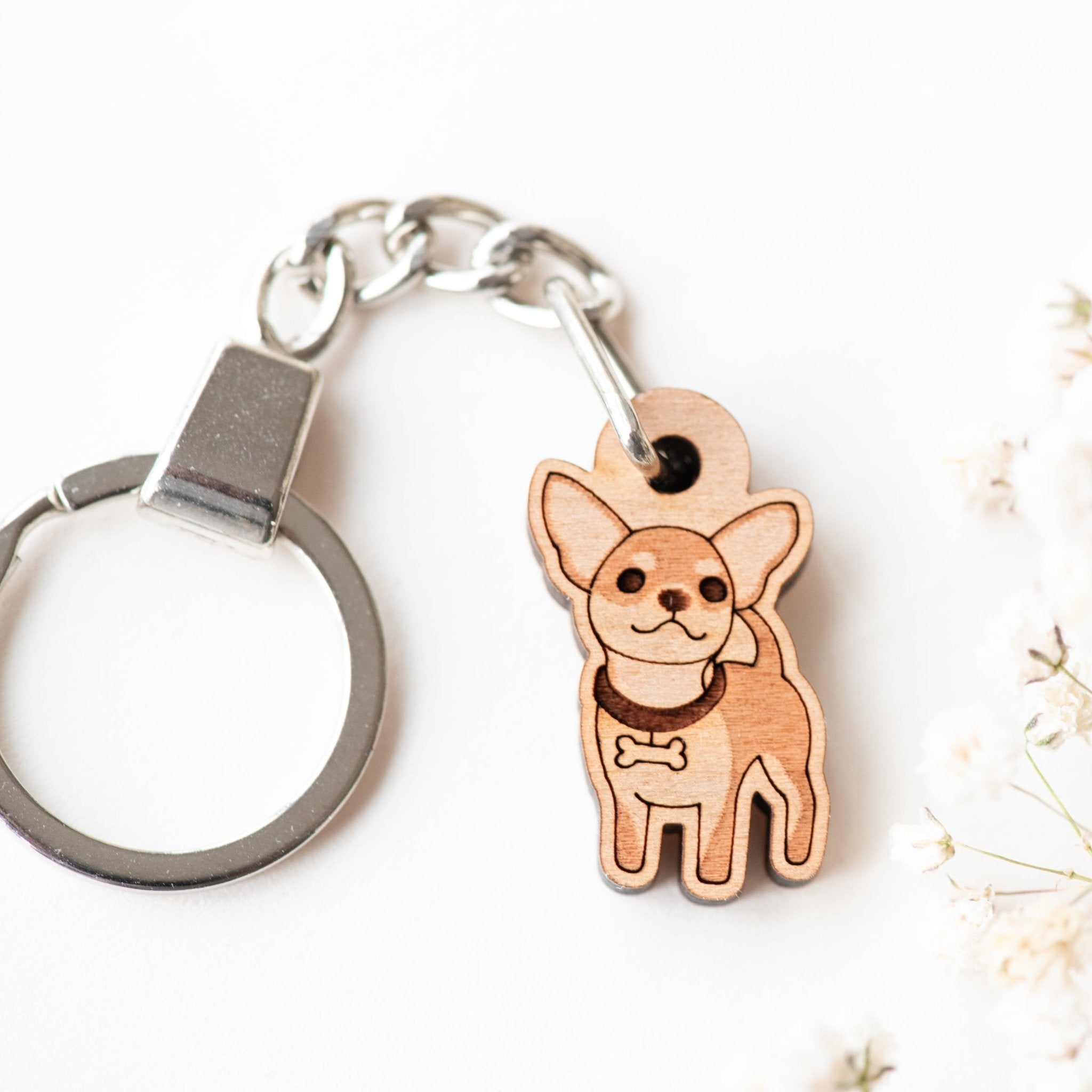Chihuahua Dog Cherry Wood Keyring - KL20035 - Robin Valley Official Store