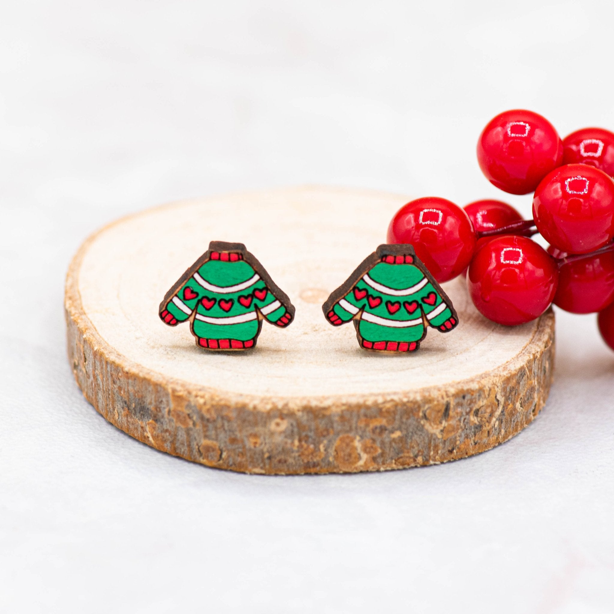 Christmas Jumper Wood Earrings - PET15205 - Robin Valley Official Store