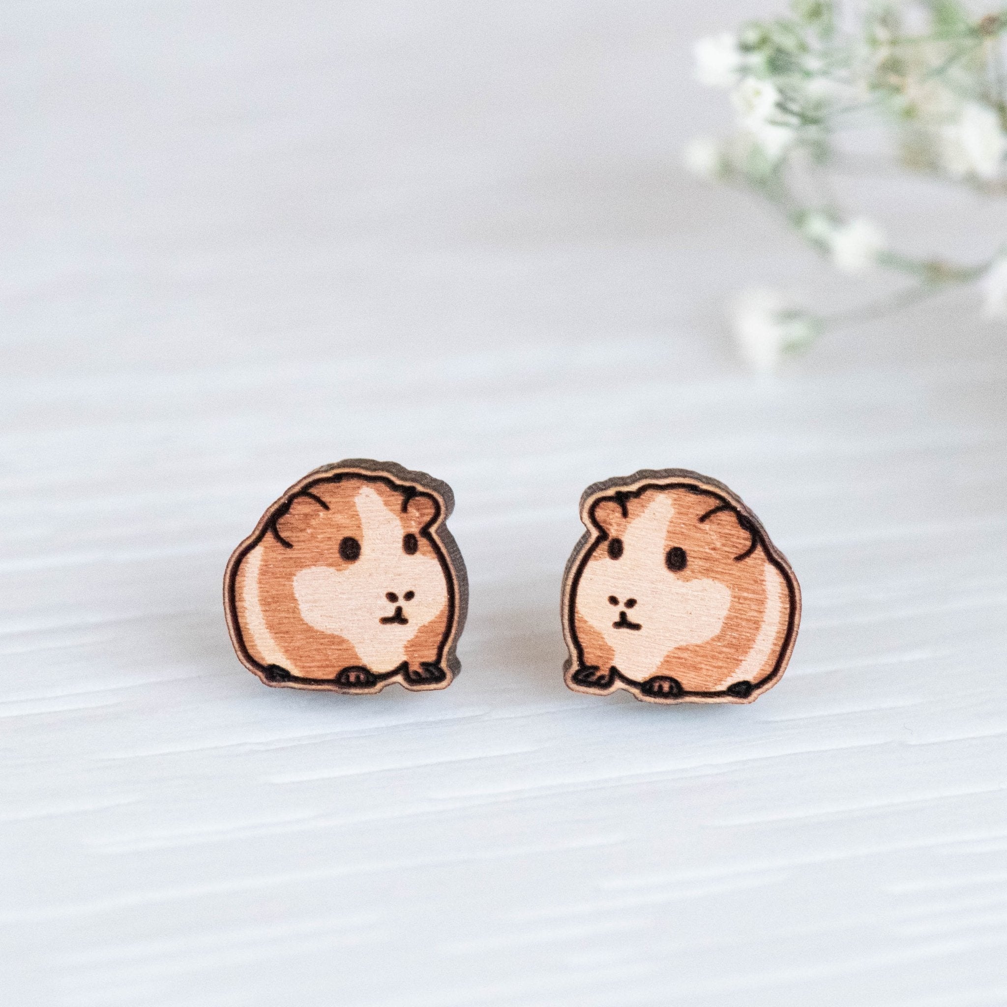 Chunky Guinea Pig Wooden Stud Earrings - EL10166 - Robin Valley Official Store
