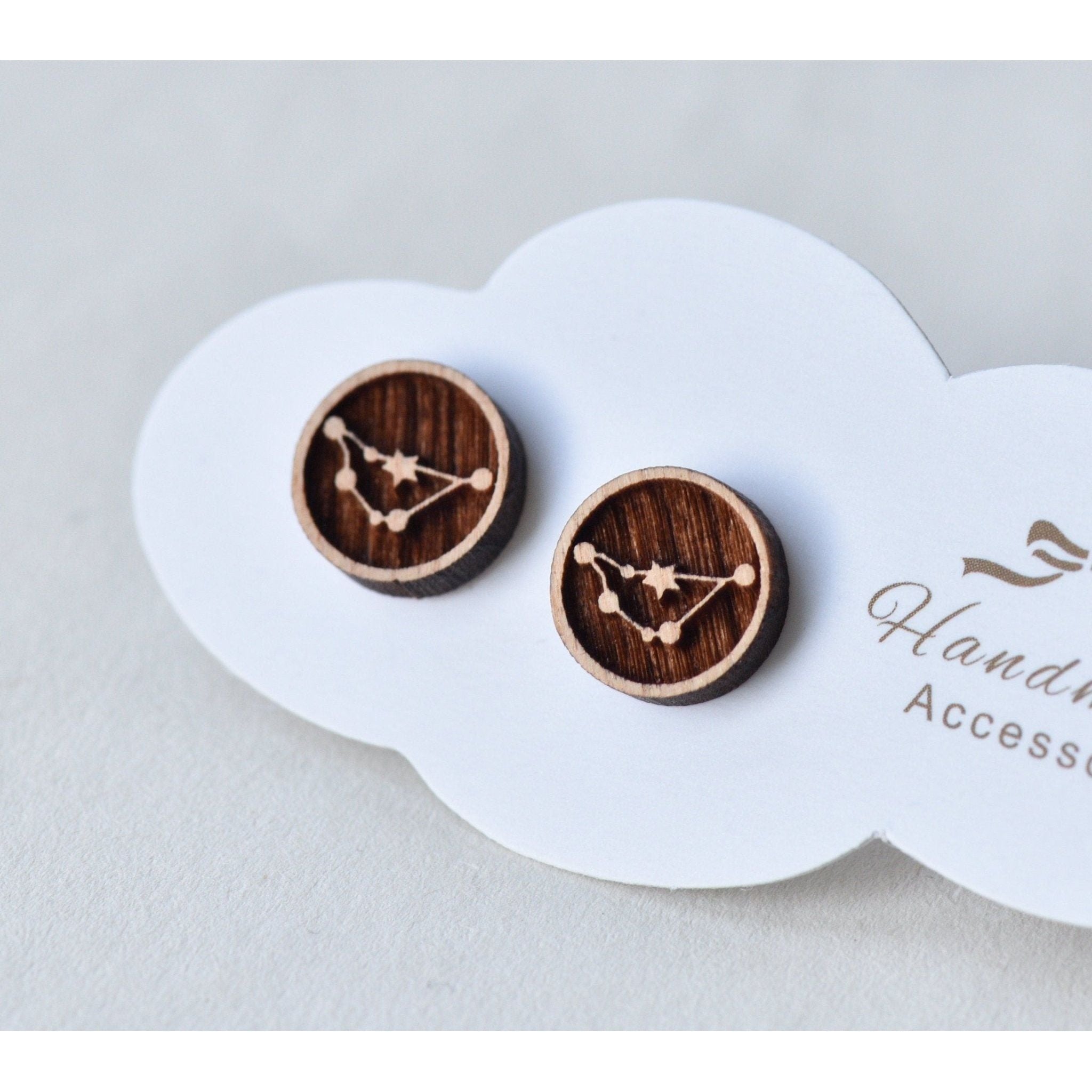 Constellation Zodiac Cherry Wood Stud Earrings - Robin Valley Official Store