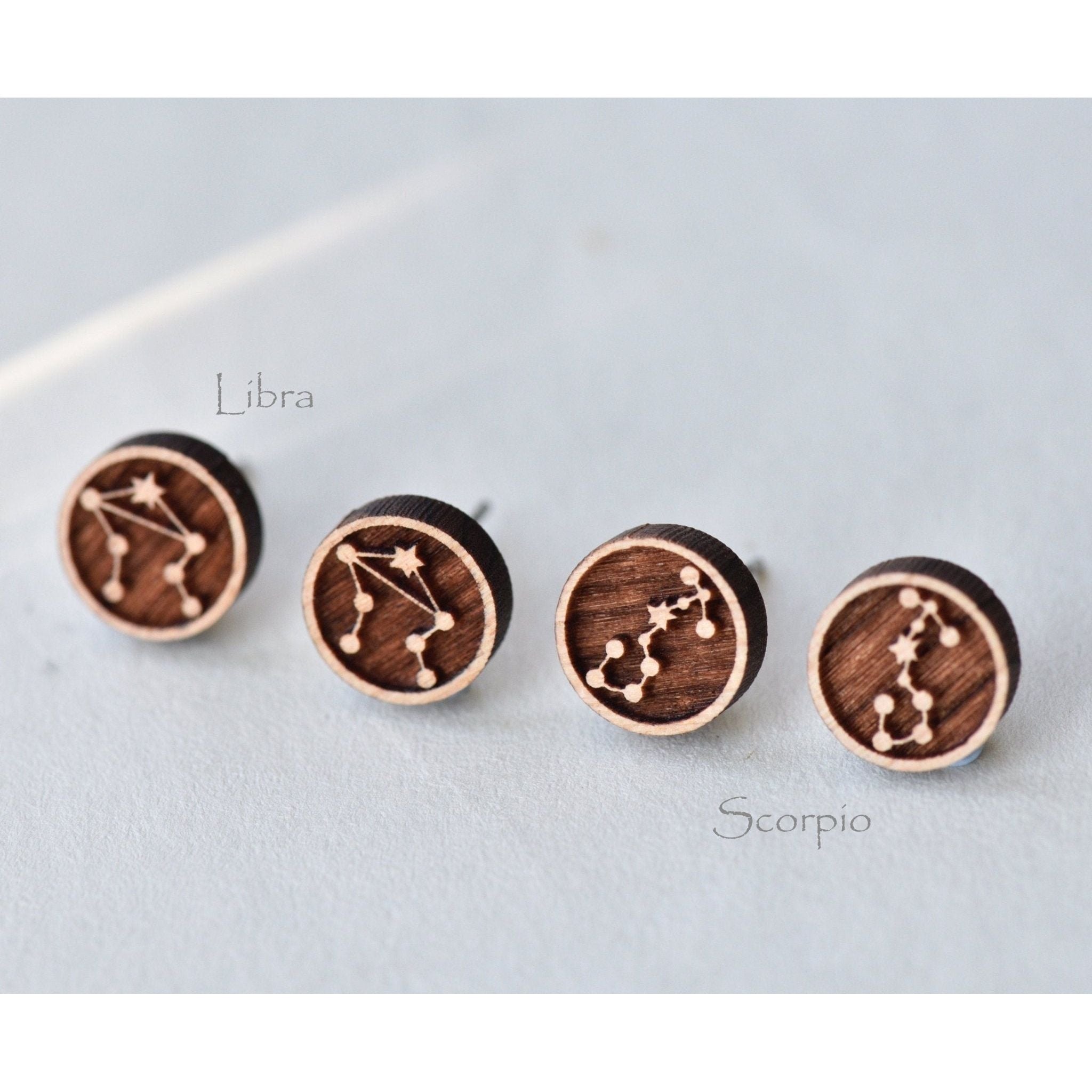 Constellation Zodiac Cherry Wood Stud Earrings - Robin Valley Official Store