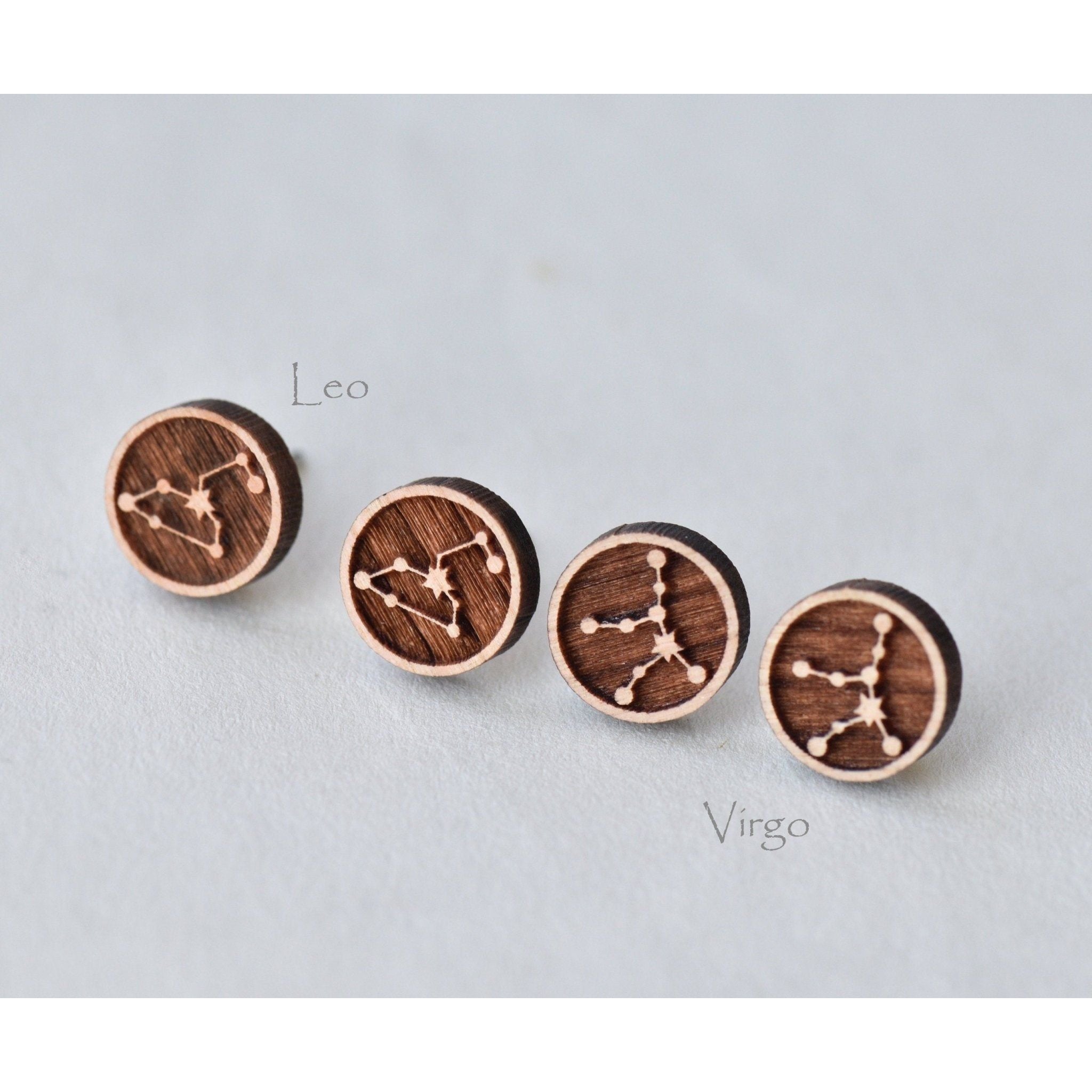 Constellation Zodiac Cherry Wood Stud Earrings - Robin Valley Official Store