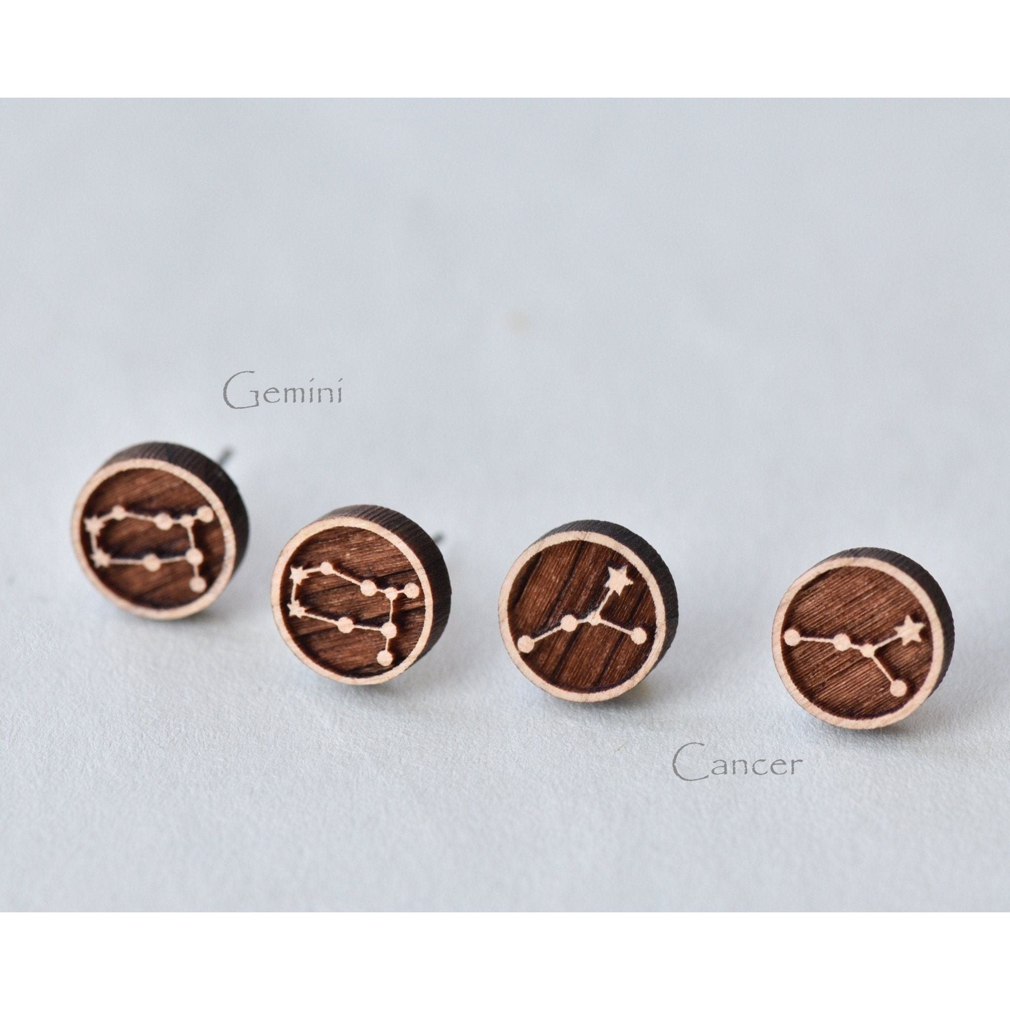 Constellation Zodiac Cherry Wood Stud Earrings - Robin Valley Official Store