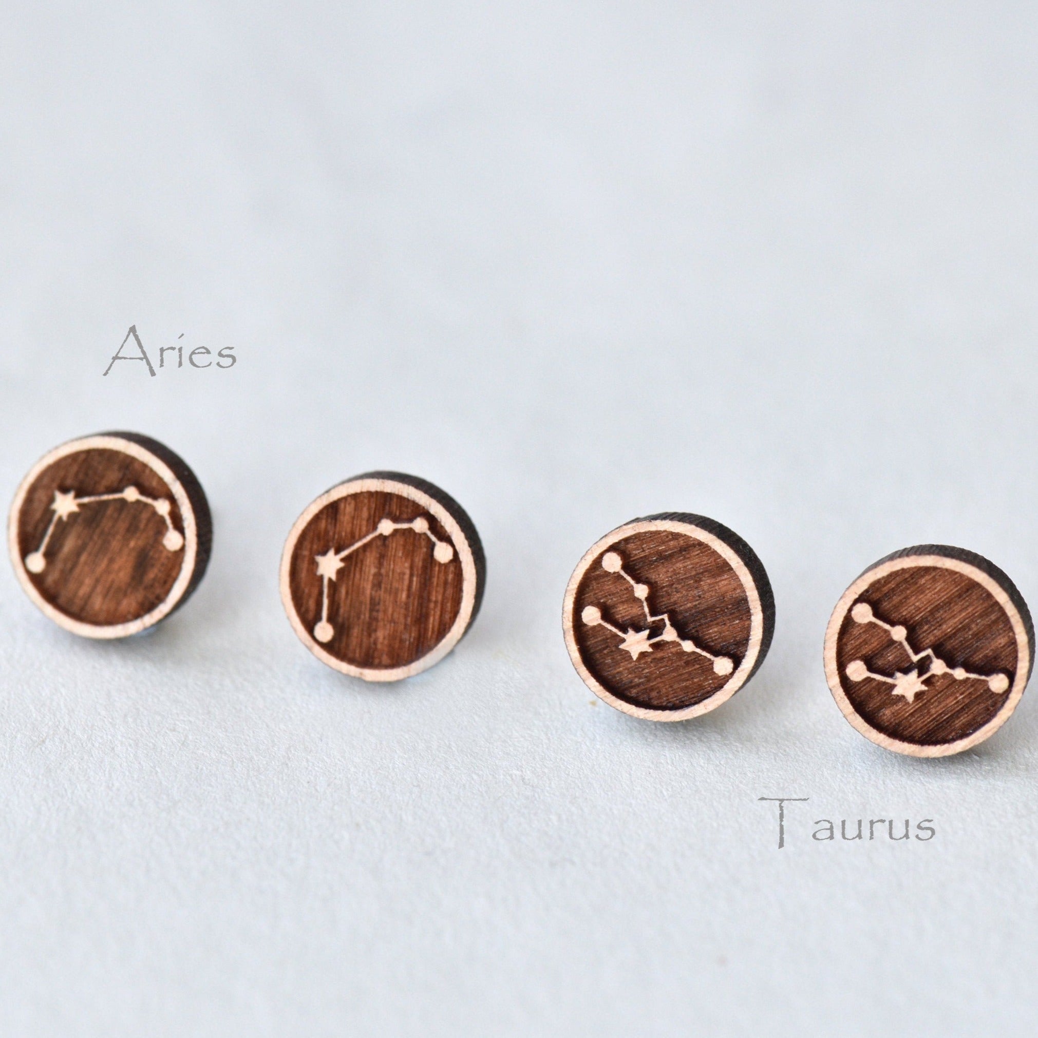 Constellation Zodiac Cherry Wood Stud Earrings - Robin Valley Official Store
