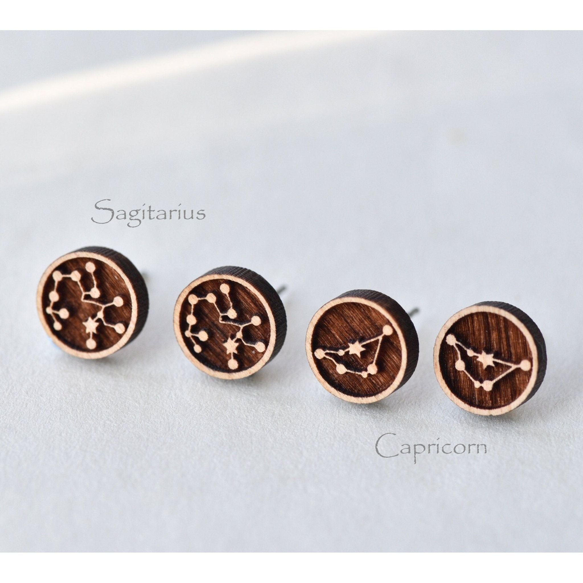 Constellation Zodiac Cherry Wood Stud Earrings - Robin Valley Official Store