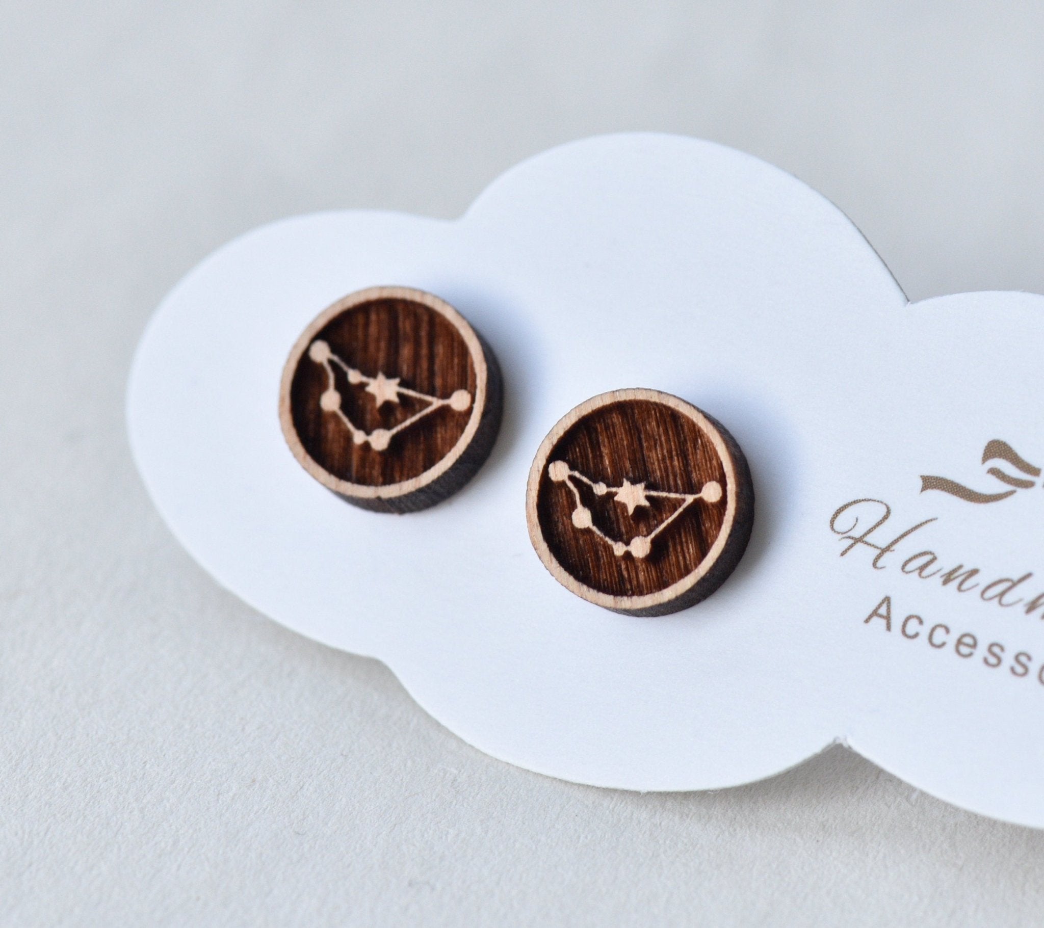 Constellation Zodiac Cherry Wood Stud Eearrings - Robin Valley Official Store