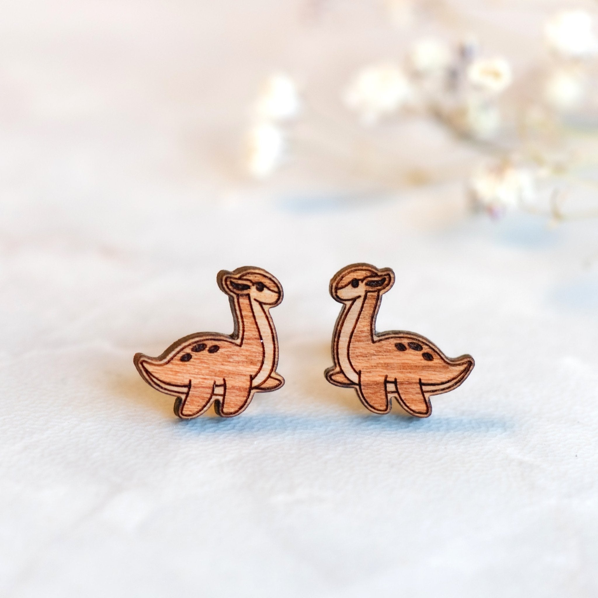 Cute Loch Ness Monster Cherry Wood Stud Earrings - ES13050 - Robin Valley Official Store