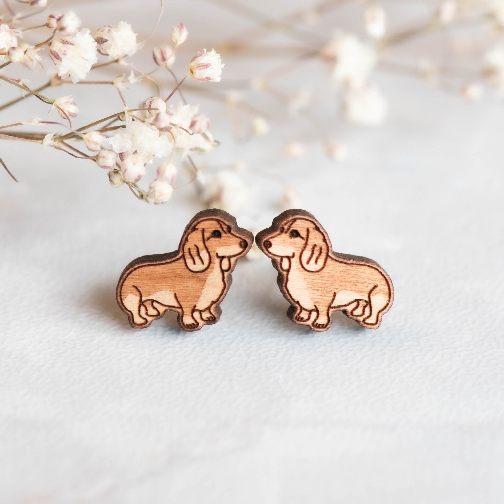 Dachshund Sausage Dog Earrings Wooden Eco-jewellery - EL10189 - Robin Valley Official Store