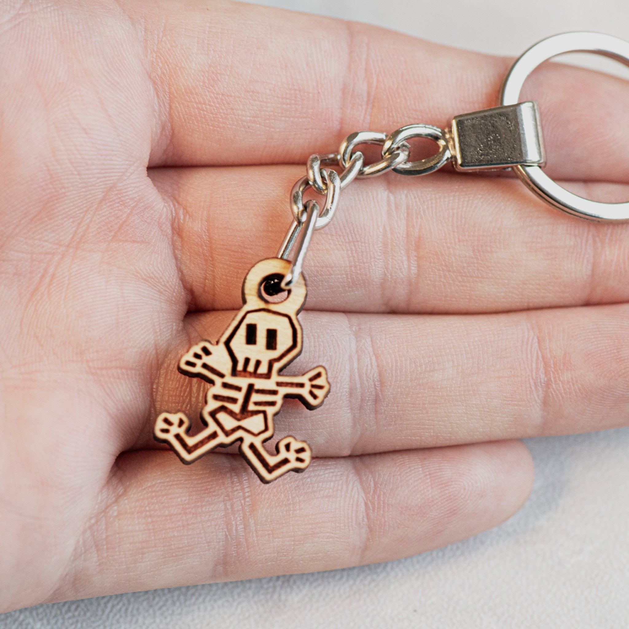 Dancing Skeleton Cherry Wood Keyring - KT15135 - Robin Valley Official Store