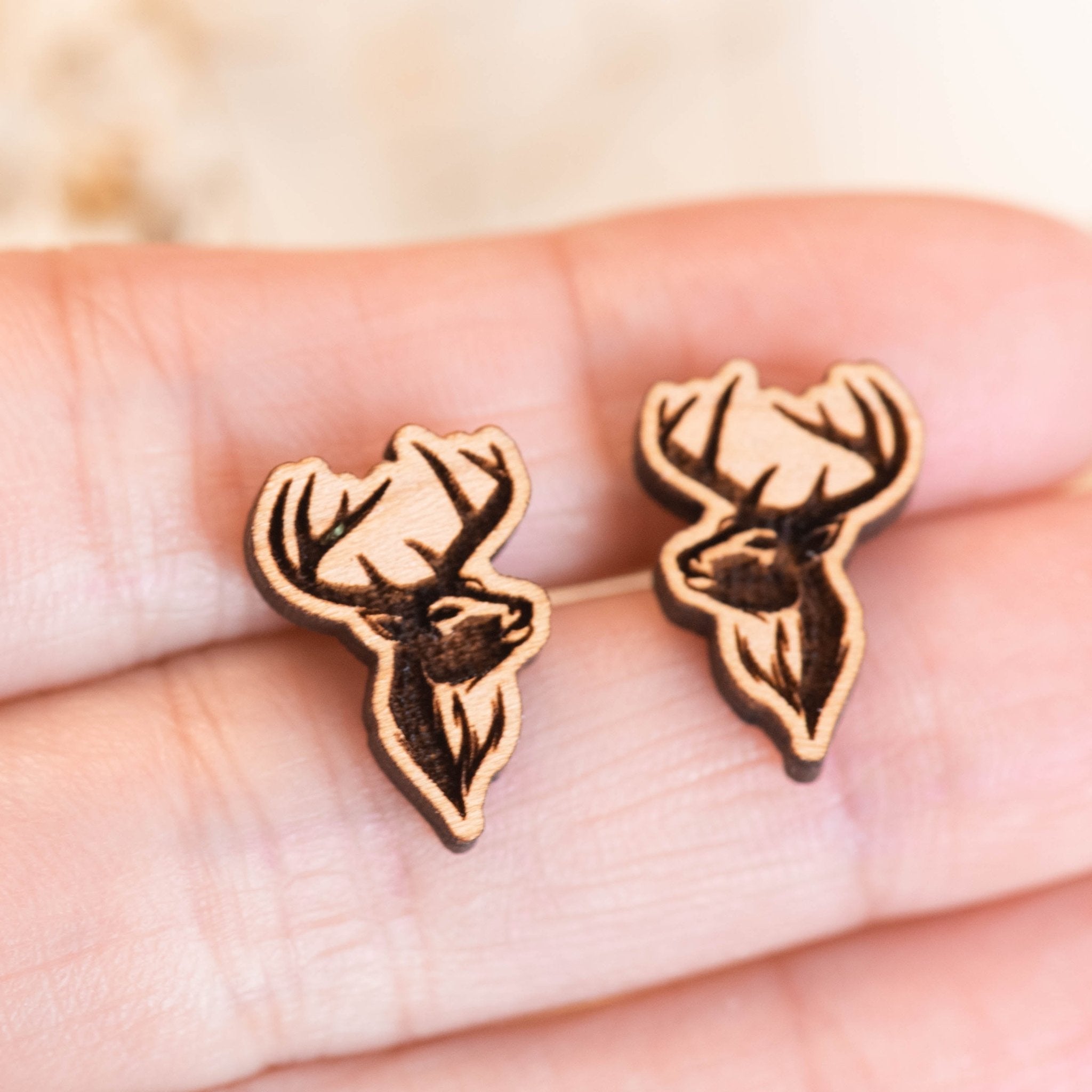 Deer Stag Silhouette Wood Earrings - EL10133 - Robin Valley Official Store