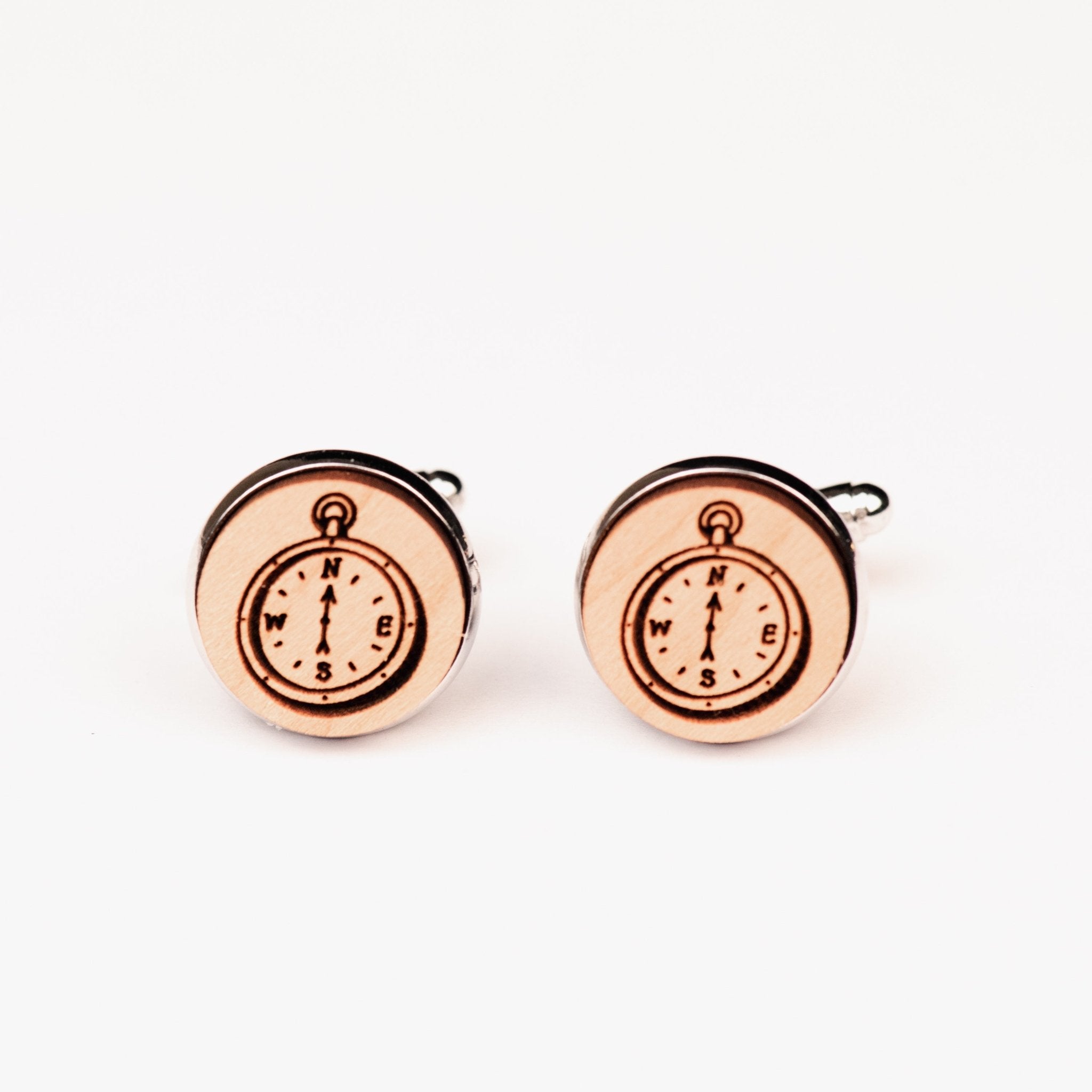 Doodle Compass Cherry Wood Cufflinks - CT35089 - Robin Valley Official Store