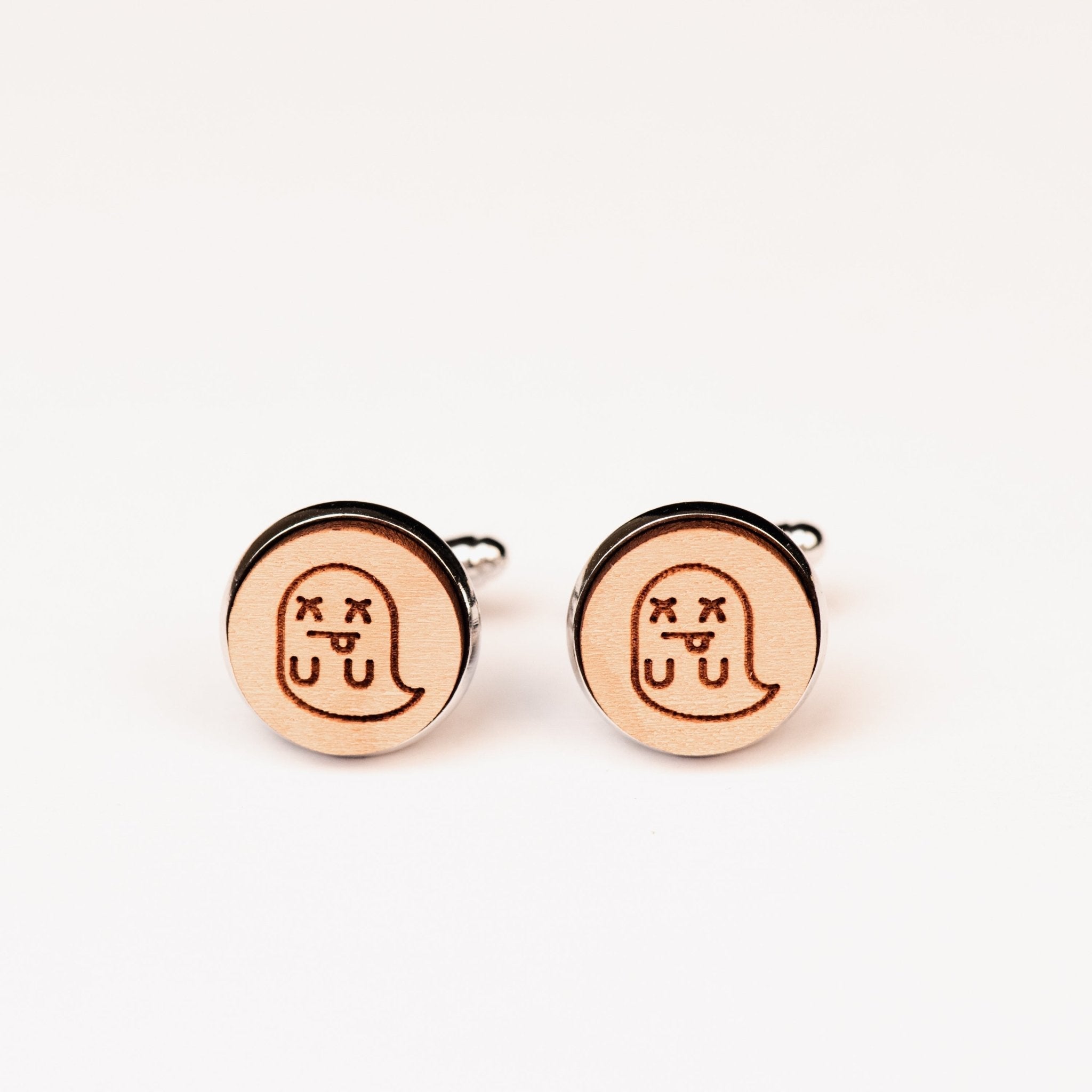 Doodle Ghost Cherry Wood Cufflinks - CT35136 - Robin Valley Official Store