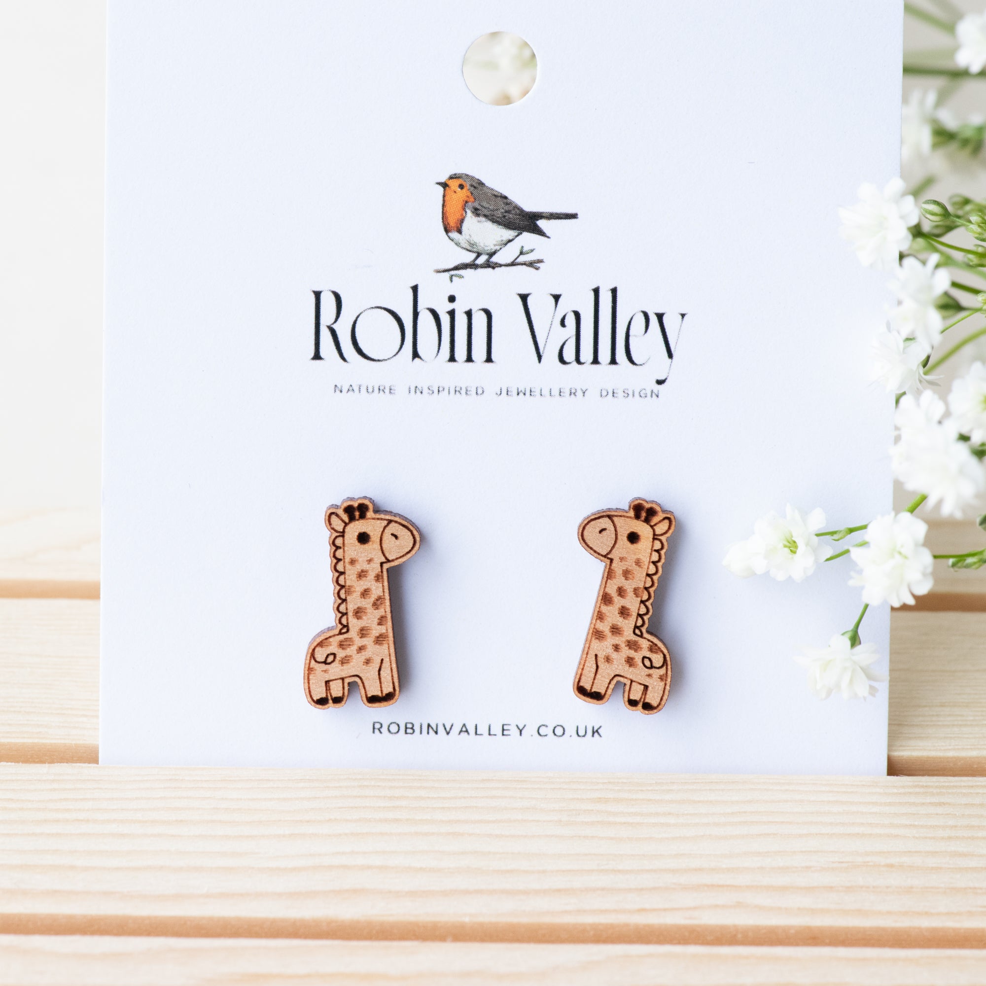 Doodle Giraffe Wood Earrings -EL10009 - Robin Valley Official Store