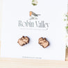 Doodle Rhino Cherry Wood Stud Earrings - EL10112 - Robin Valley Official Store