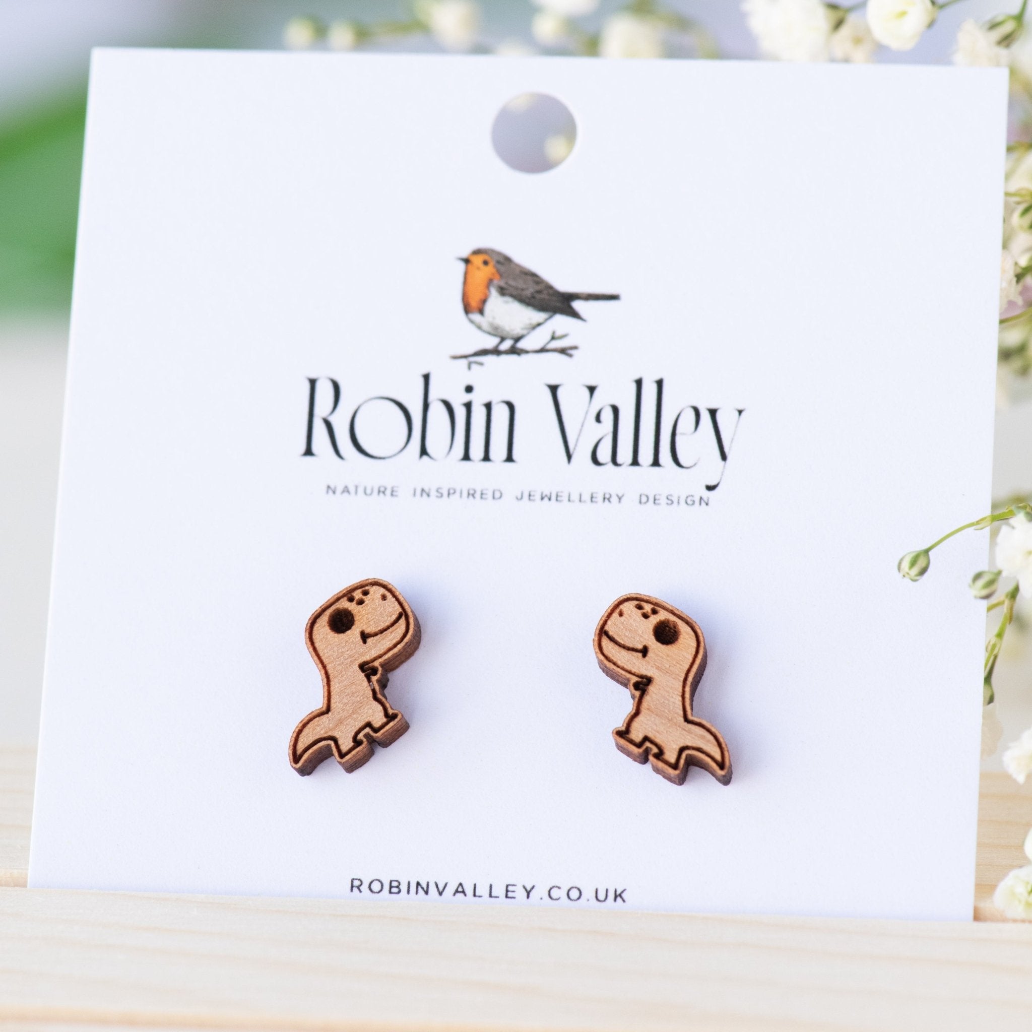 Doodle T-Rex Wood Earrings - EO14006 - Robin Valley Official Store