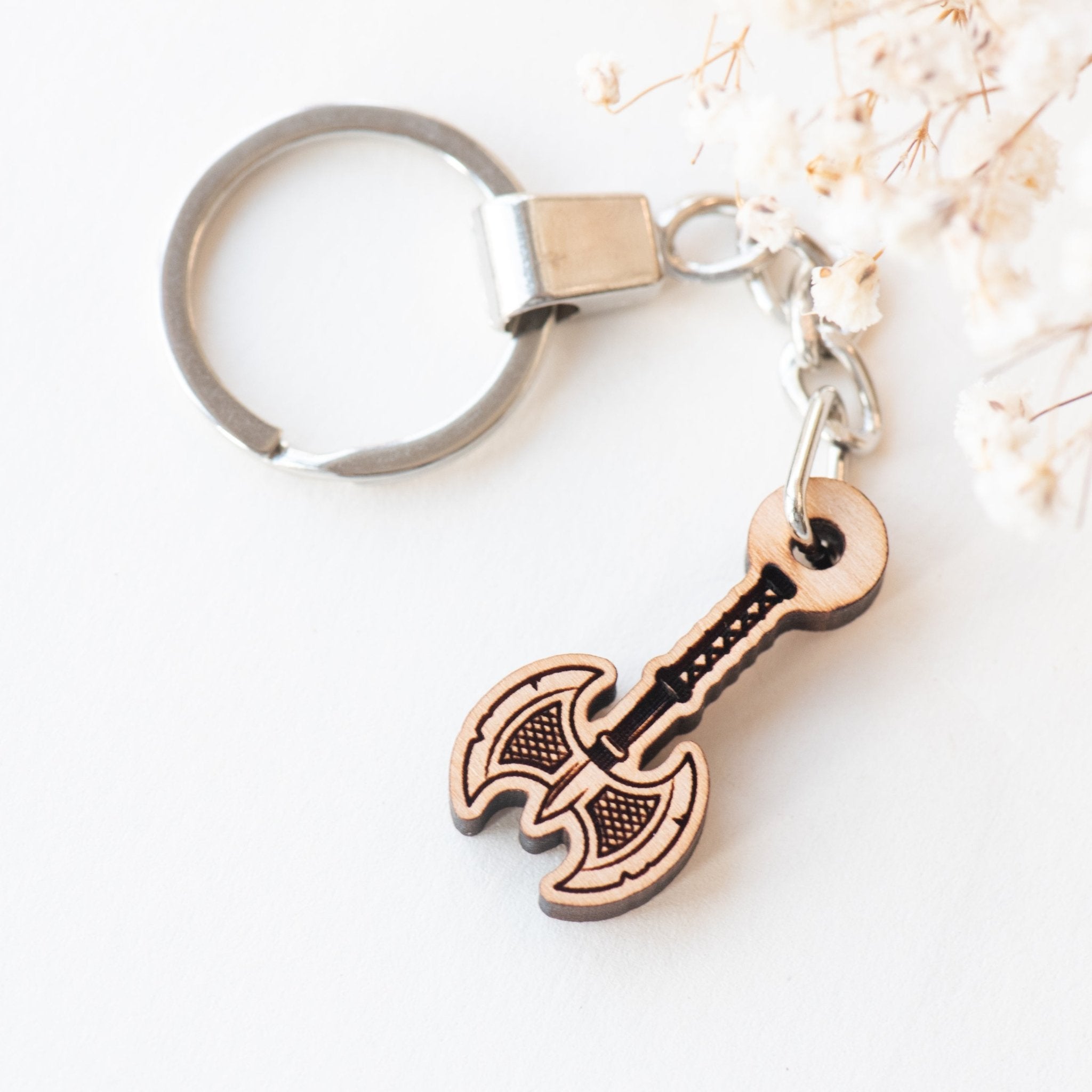 Double War Axe Cherry Wood Keyring - KT25069 - Robin Valley Official Store