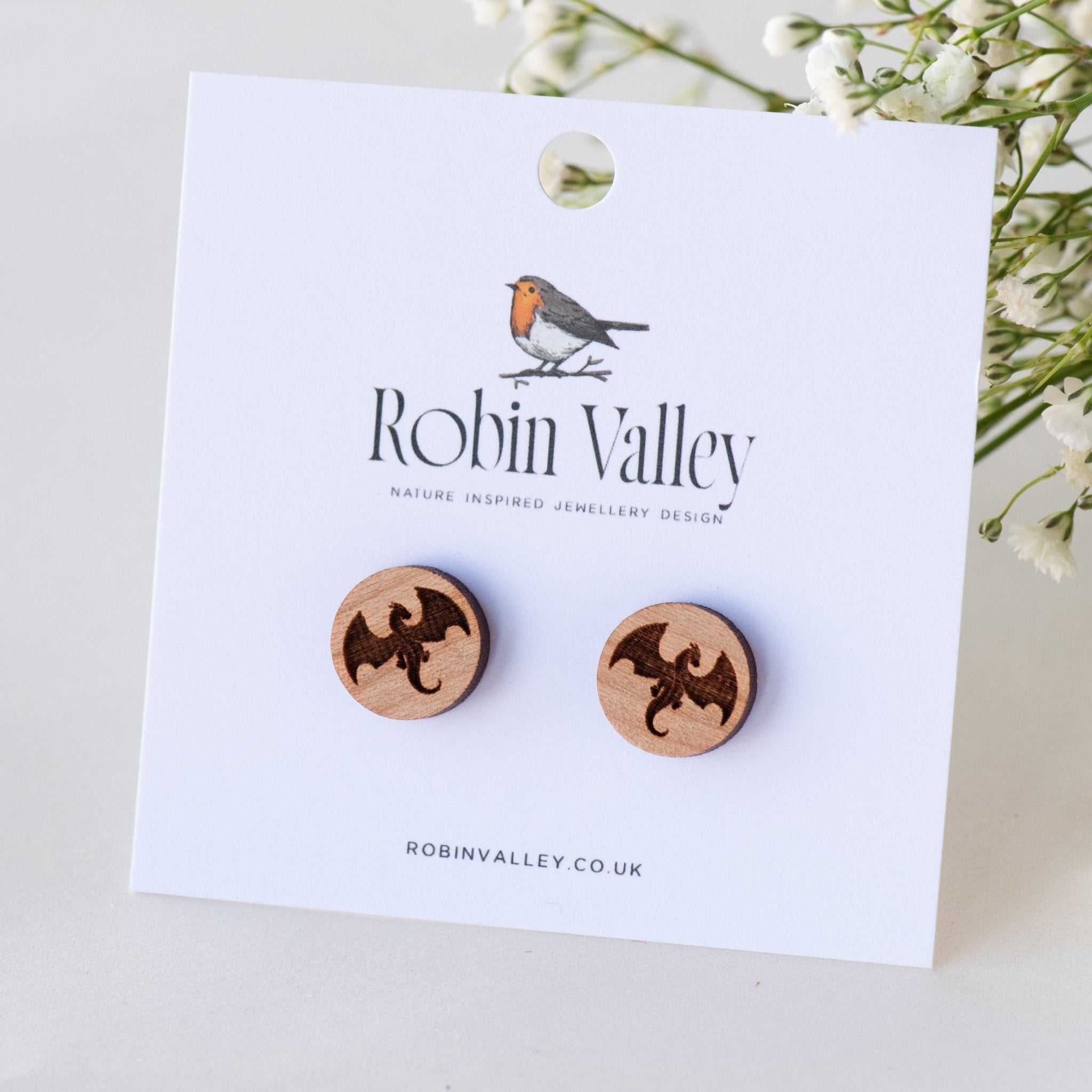 Dragon Cherry Wood Stud Earrings - EO14024 - Robin Valley Official Store