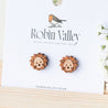 Egg Head Lion Cherry Wood Stud Earrings - EL10090 - Robin Valley Official Store