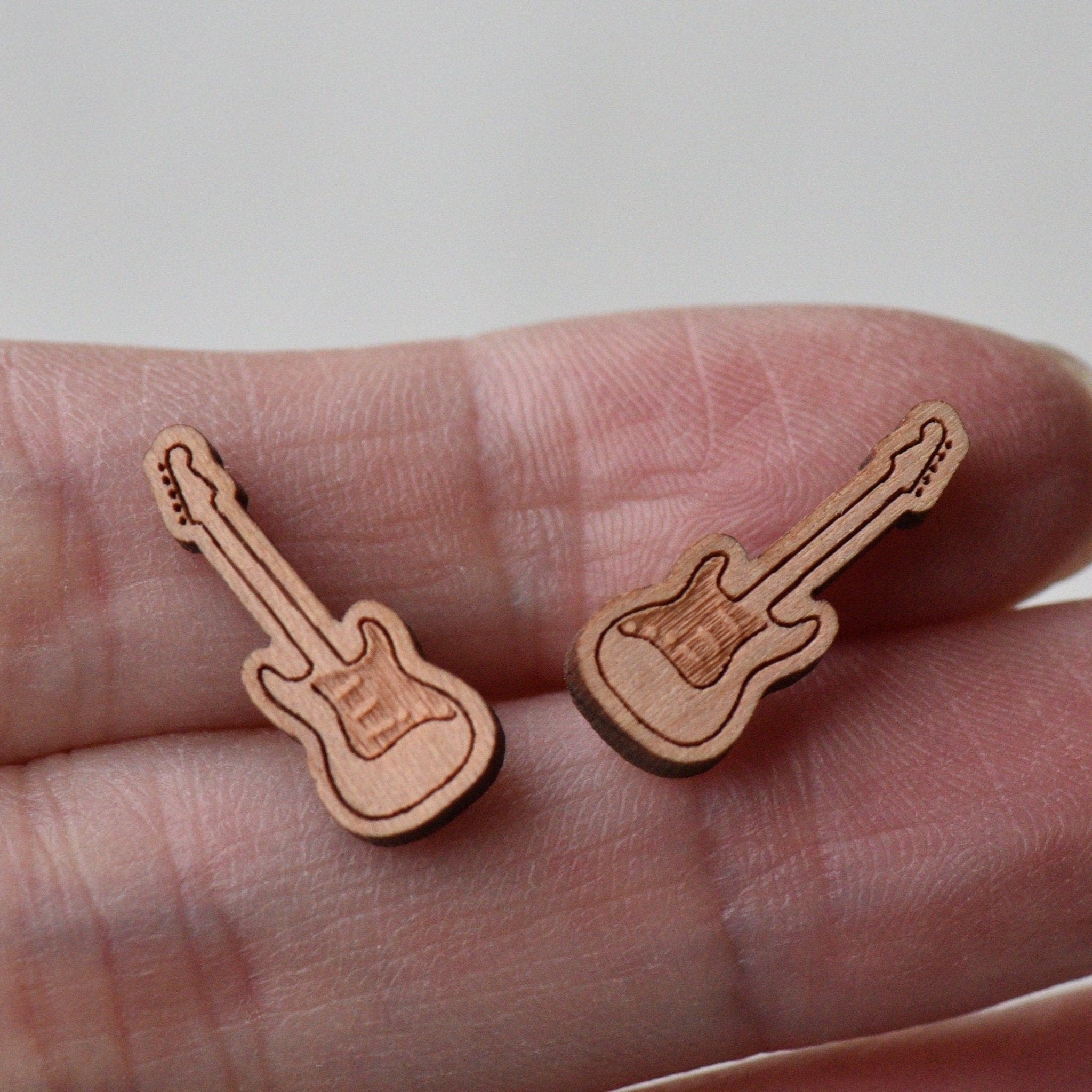 Electric Guitar Cherry Wood Stud Earrings - ET15092 - Robin Valley Official Store
