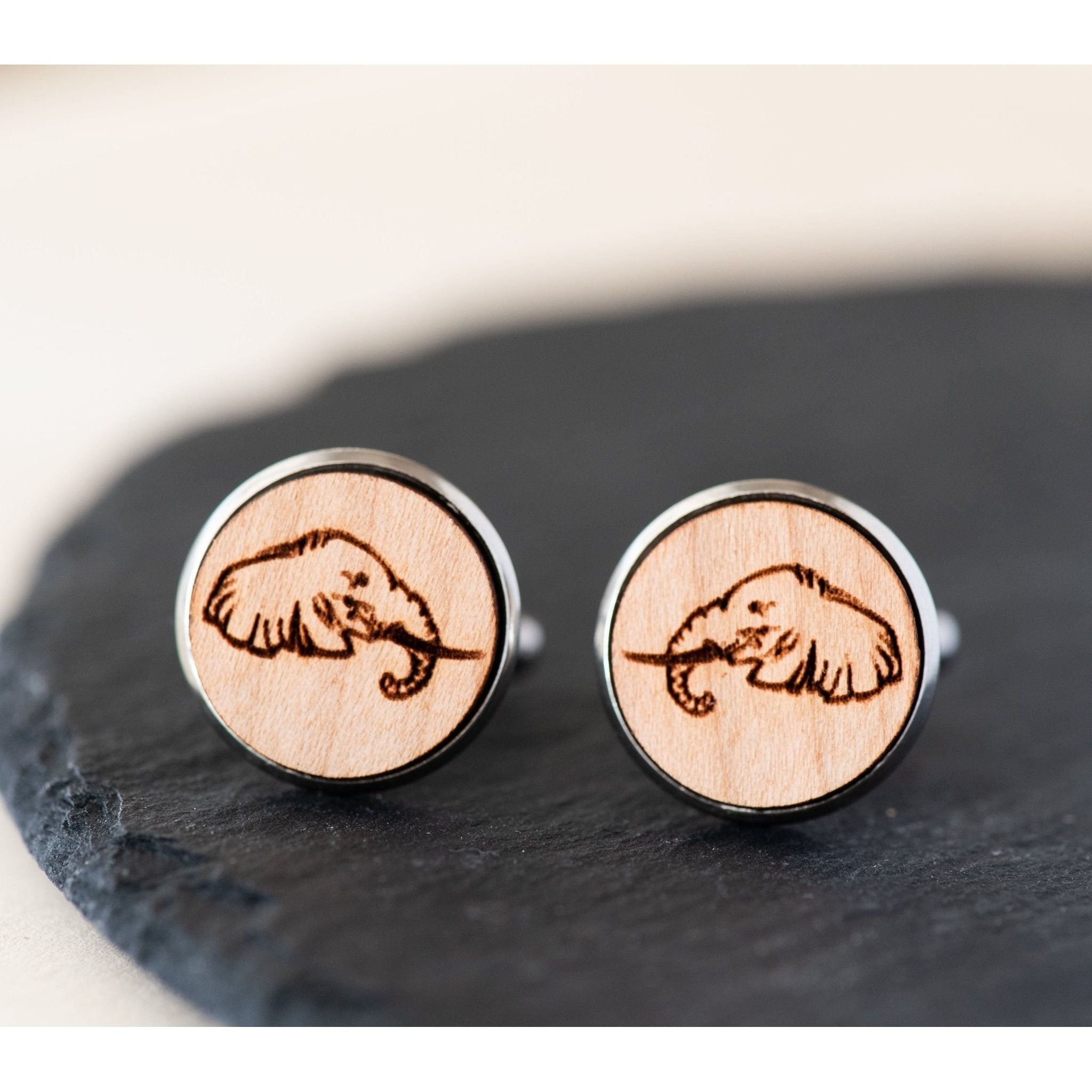 Elephant Cherry Wood Cufflinks - CL30091 - Robin Valley Official Store