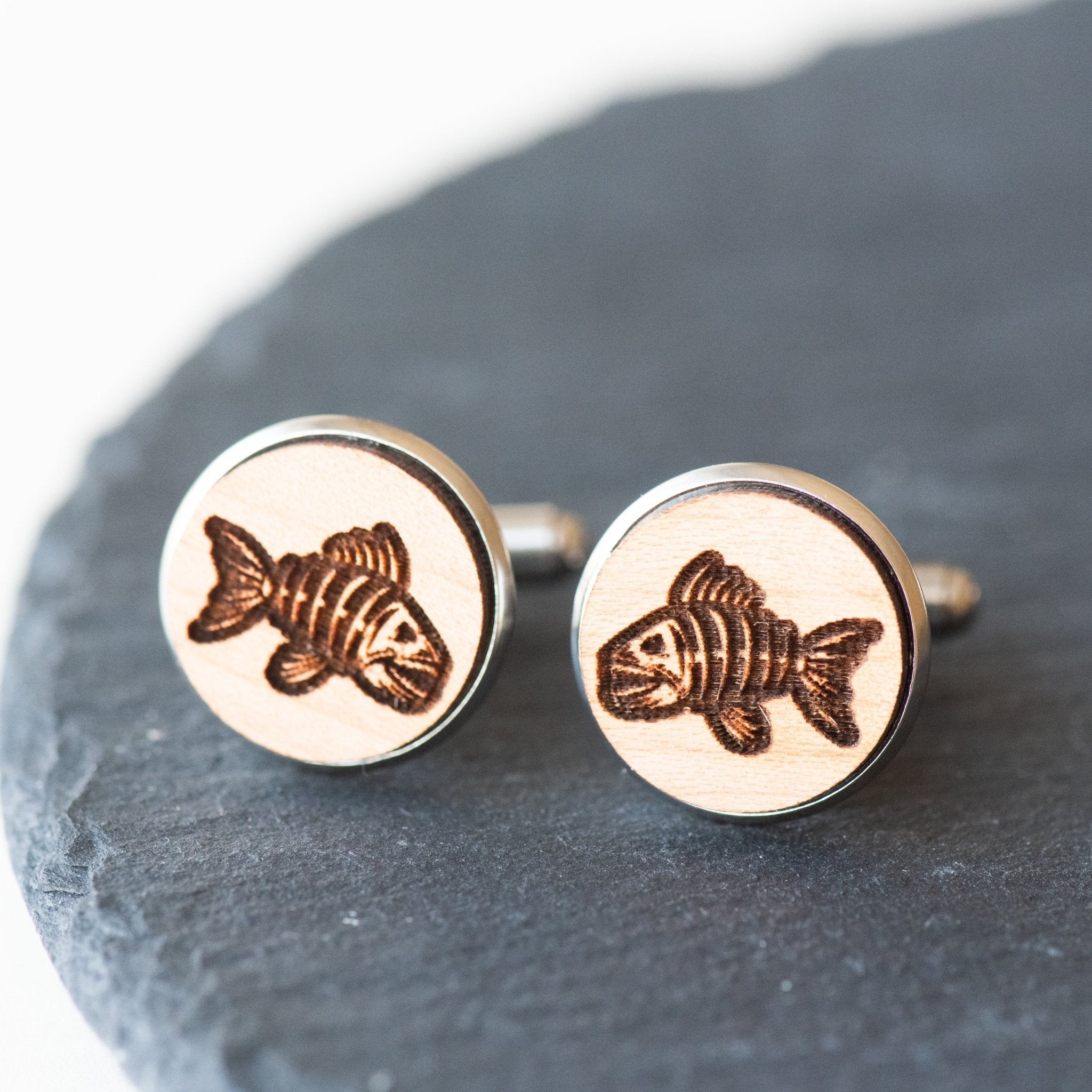 Fish Bone Skeleton Cherry Wood Cufflinks - CS33051 - Robin Valley Official Store