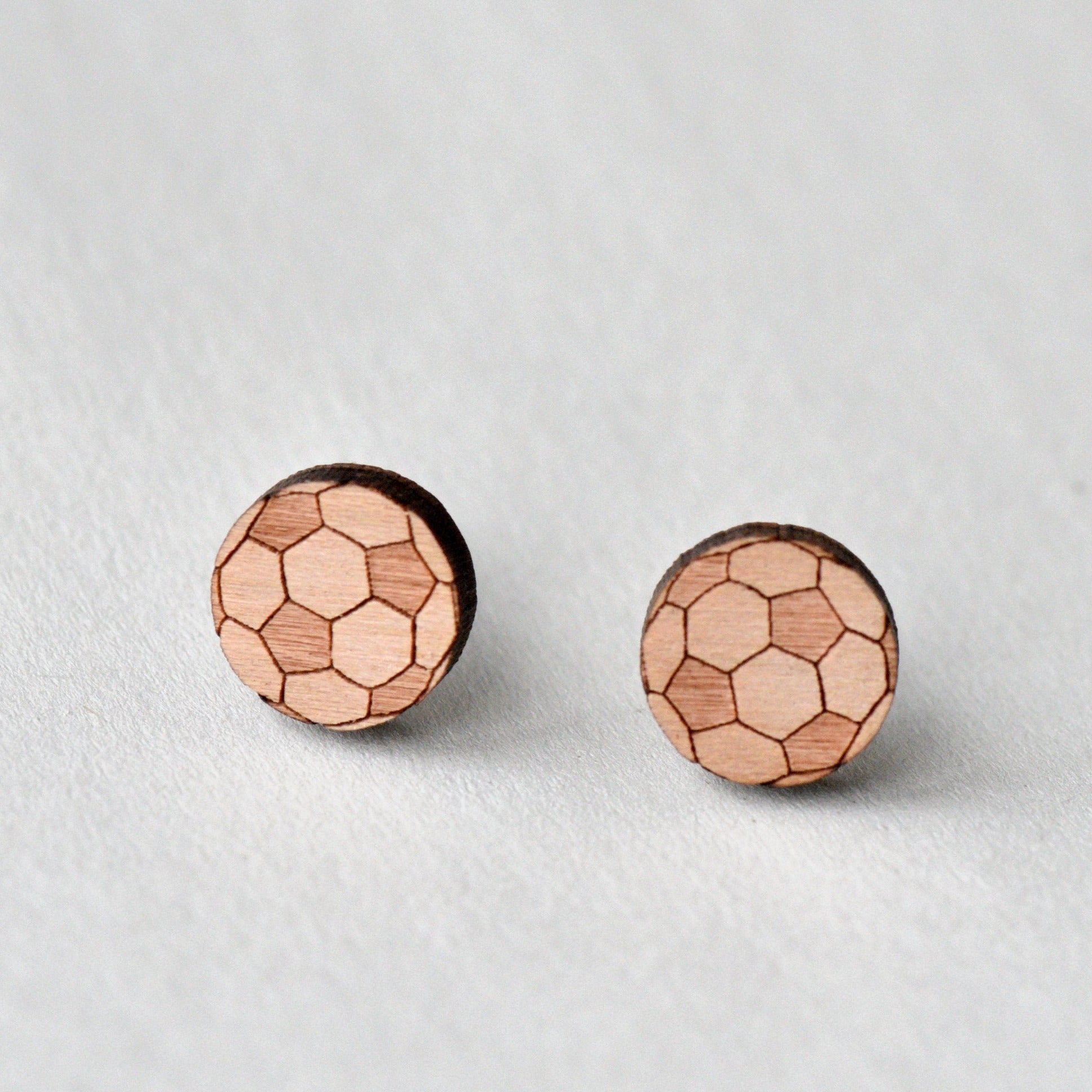 Football Cherry Wood Stud Earrings - ET15049 - Robin Valley Official Store