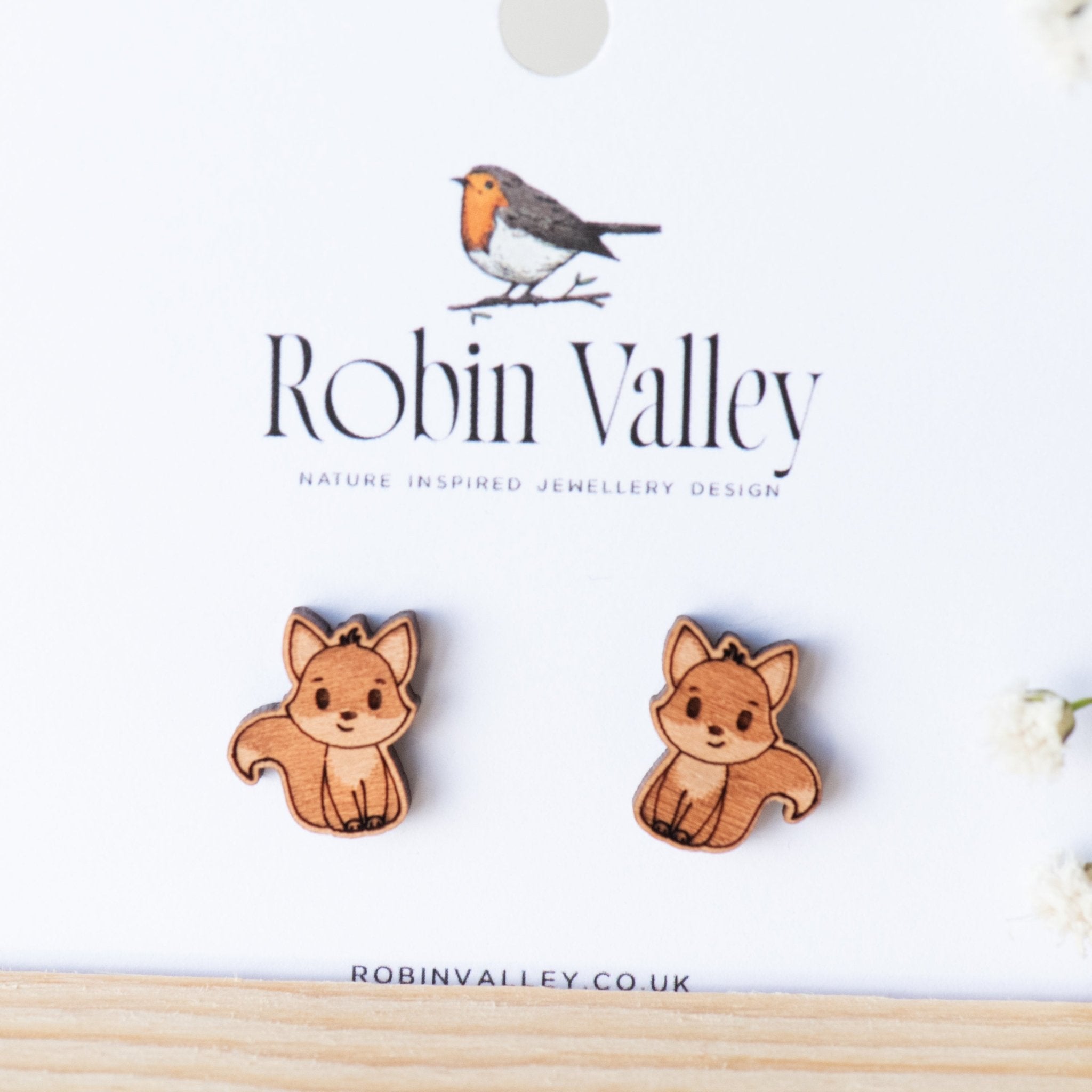 Fox (Sitting) Wood Earrings -EL10049 - Robin Valley Official Store