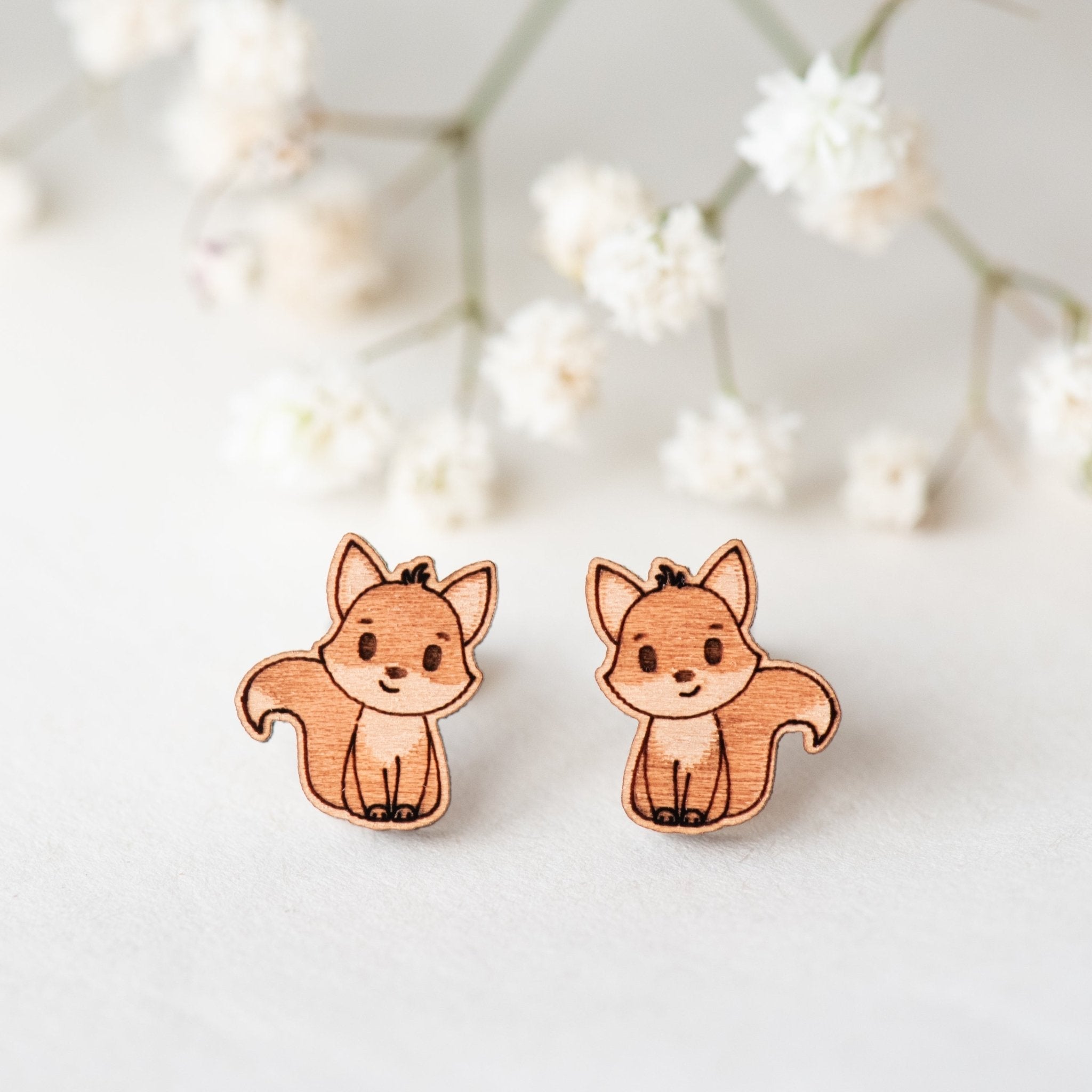 Fox (Sitting) Wood Earrings - EL10049 - Robin Valley Official Store