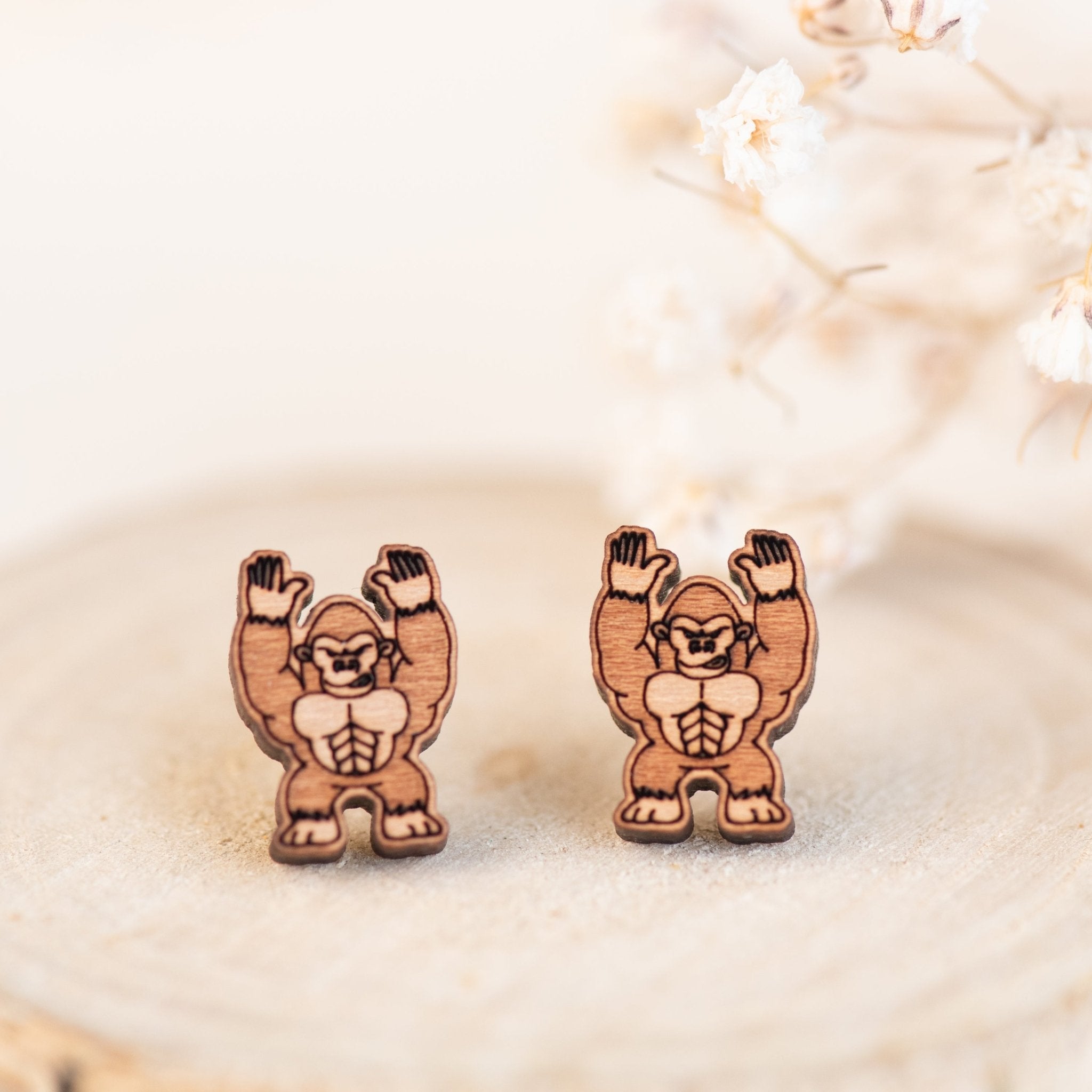 Gorilla (Angry) Wooden Earrings - EL10157 - Robin Valley Official Store