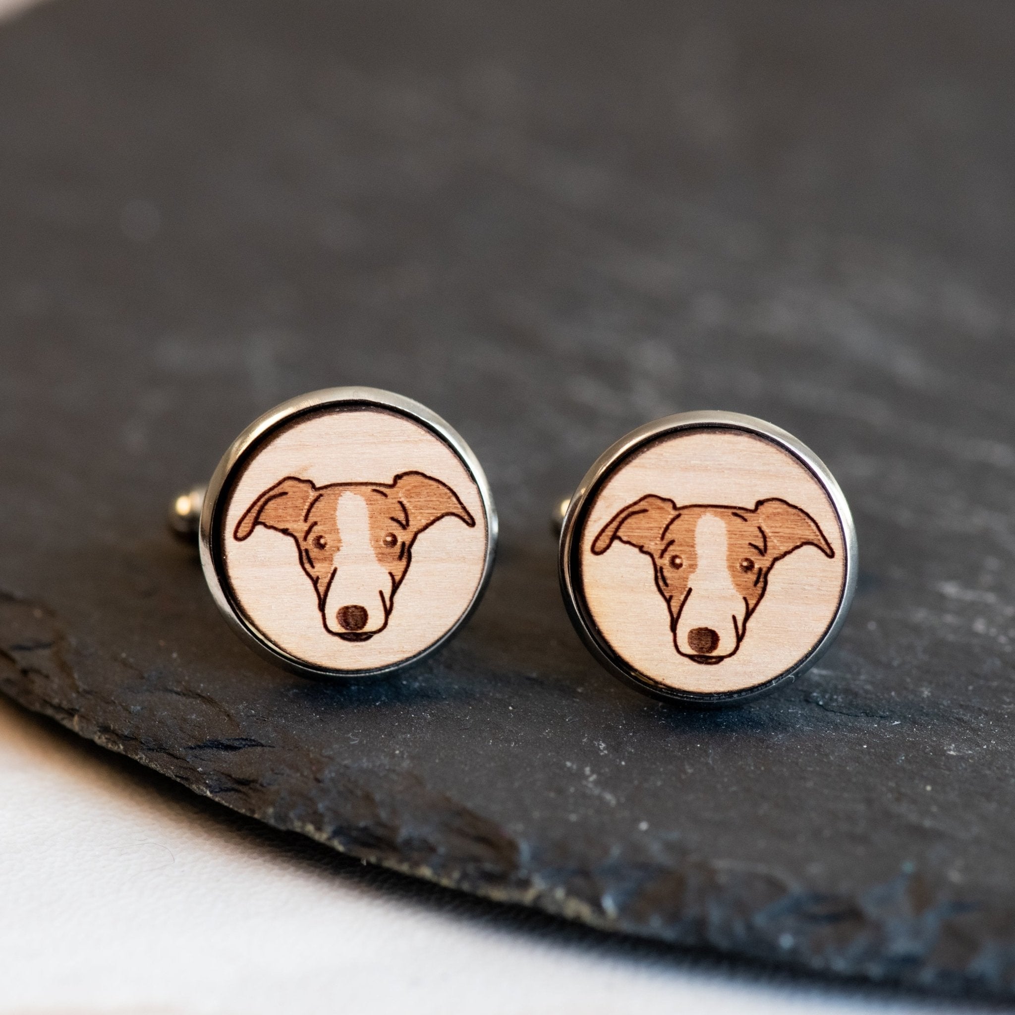 Greyhound Cherry Wood Cufflinks - CL30124 - Robin Valley Official Store