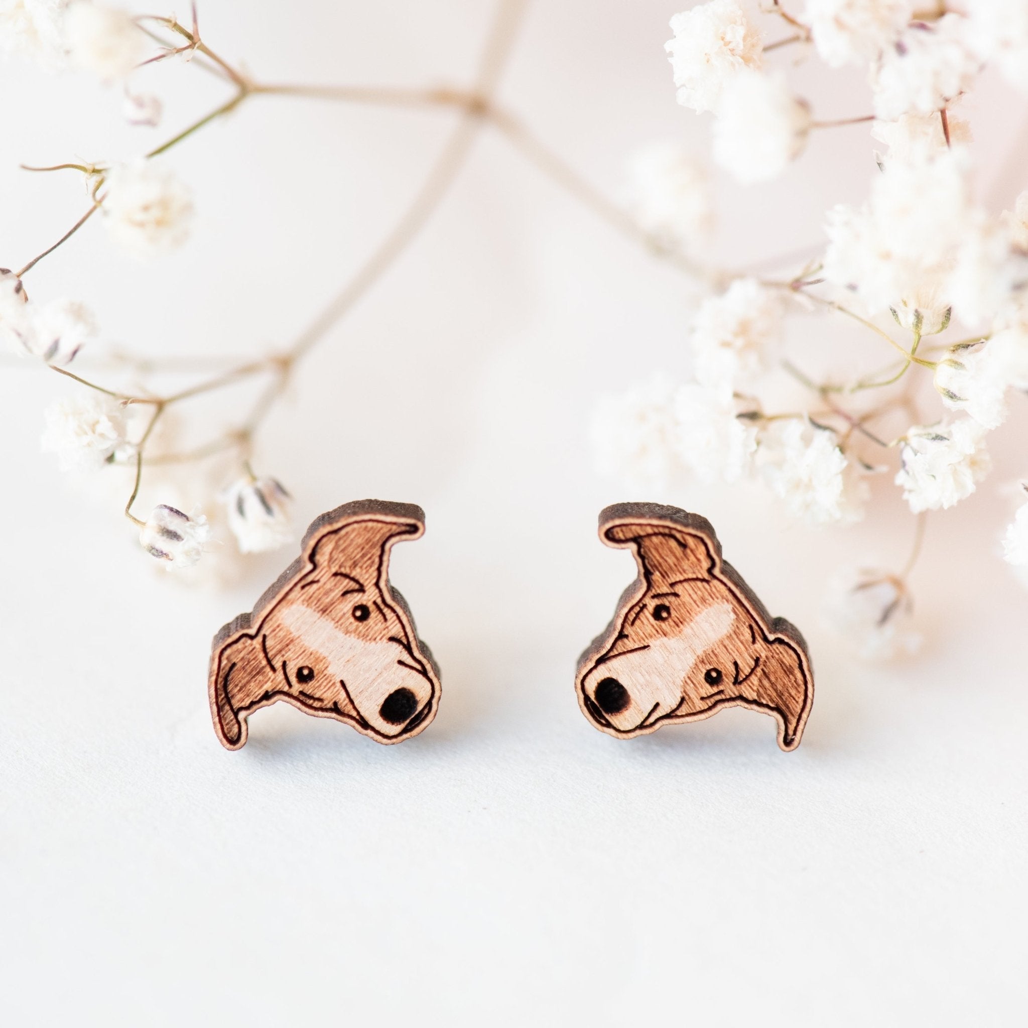 Greyhound / Whippet Dog Wooden Earrings - EL10124 - Robin Valley Official Store
