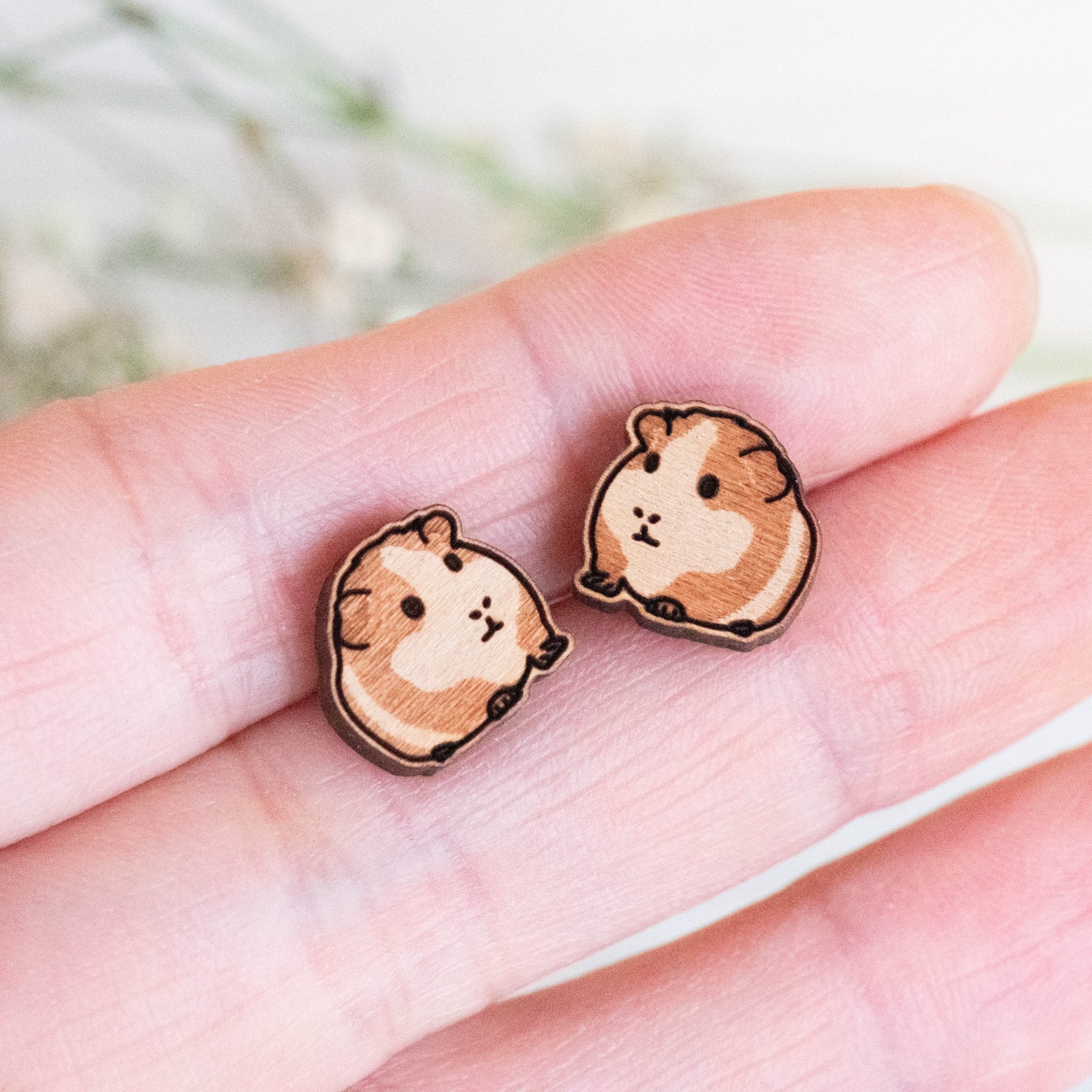 guinea pig stud earrings wooden earrings