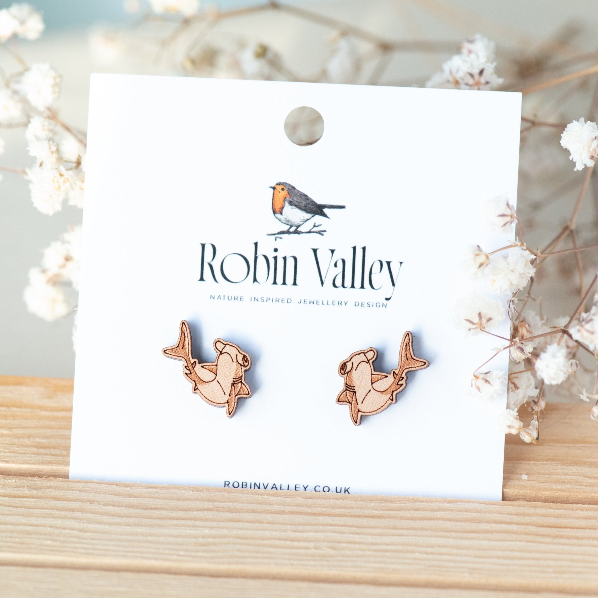 Hammerhead Shark 1 Cherry Wood Stud Earrings - ES13032 - Robin Valley Official Store