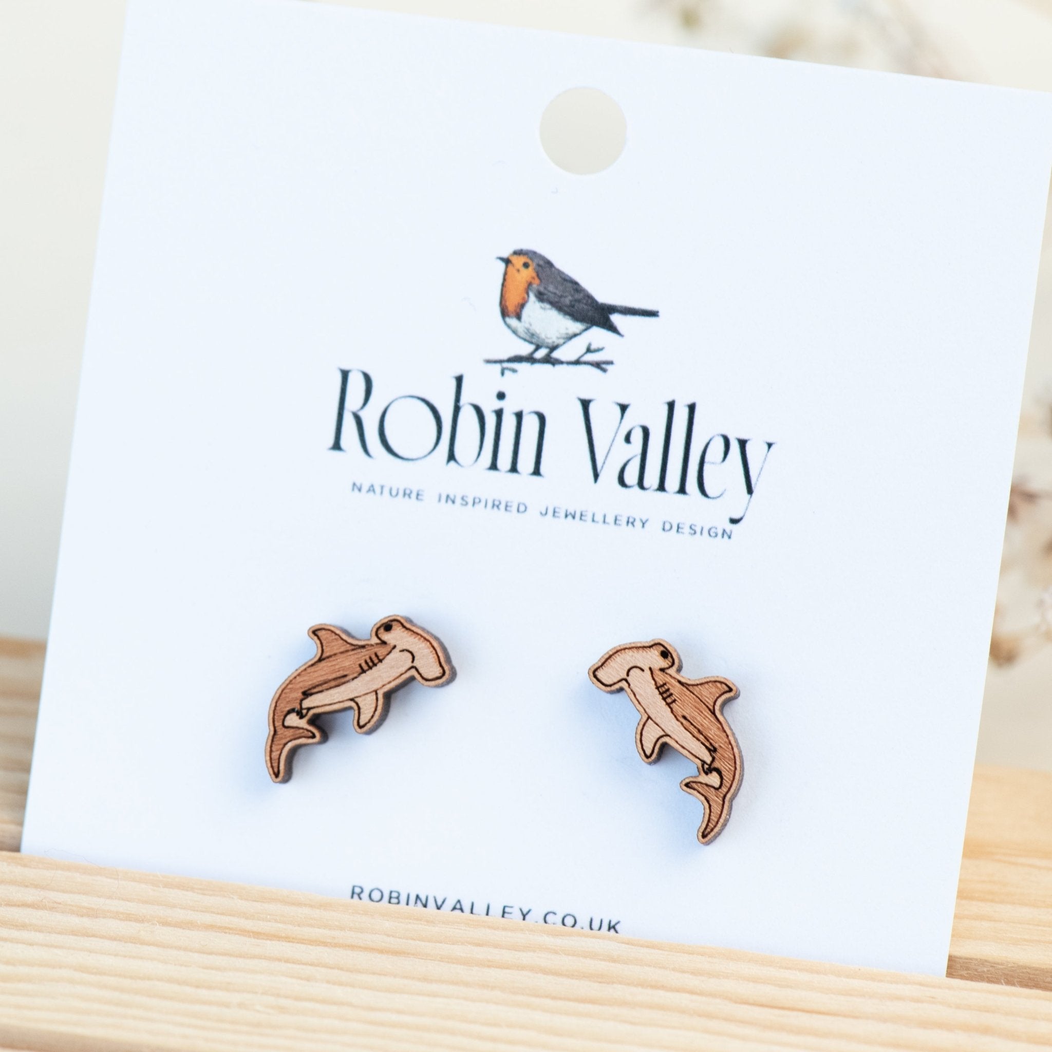 Hammerhead Shark 2 Cherry Wood Stud Earrings - ES13031 - Robin Valley Official Store