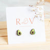Hand-painted Avocado Cherry Wood Stud Earrings -PEO14090 - Robin Valley Official Store