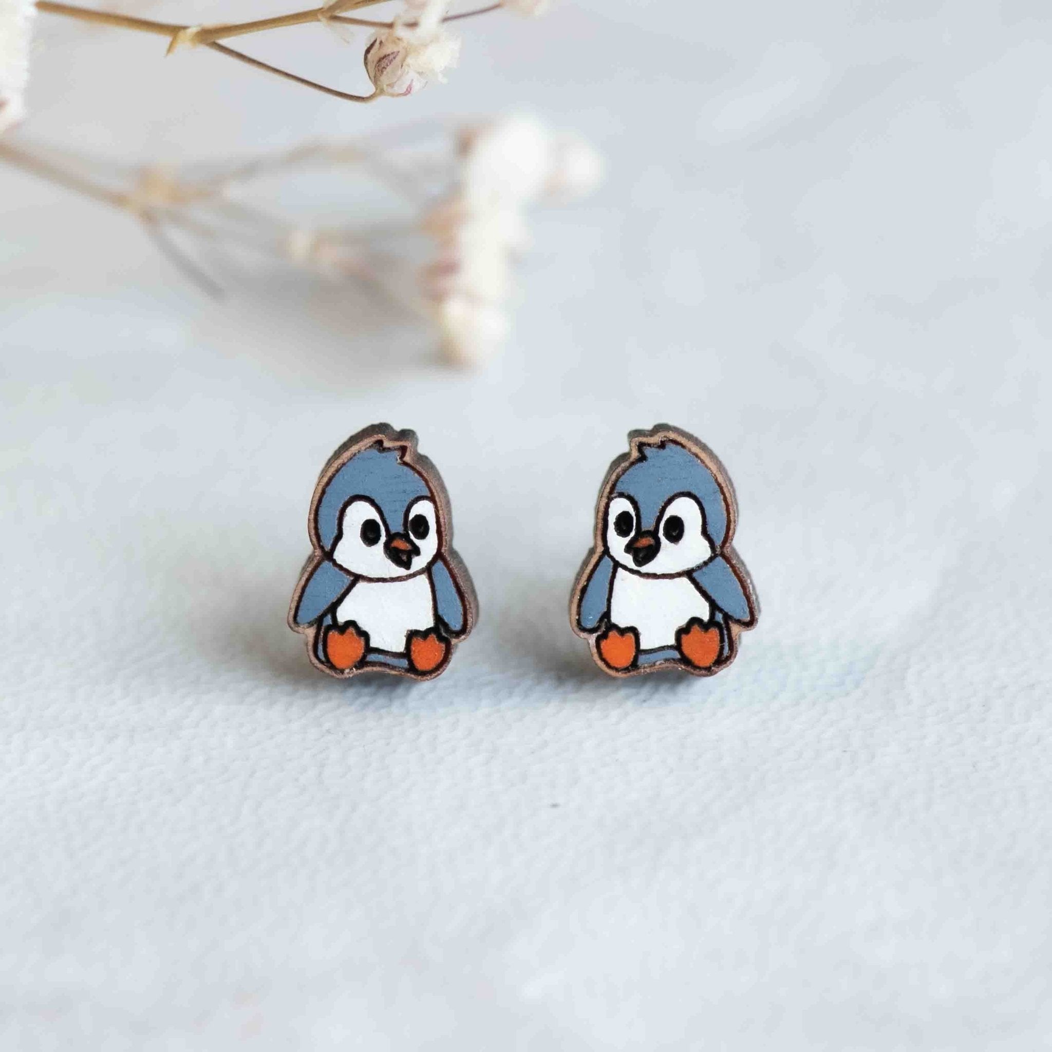 Hand-painted Baby Penguin Earrings Cherry Wood Earrings - PEB12054 - Robin Valley Official Store