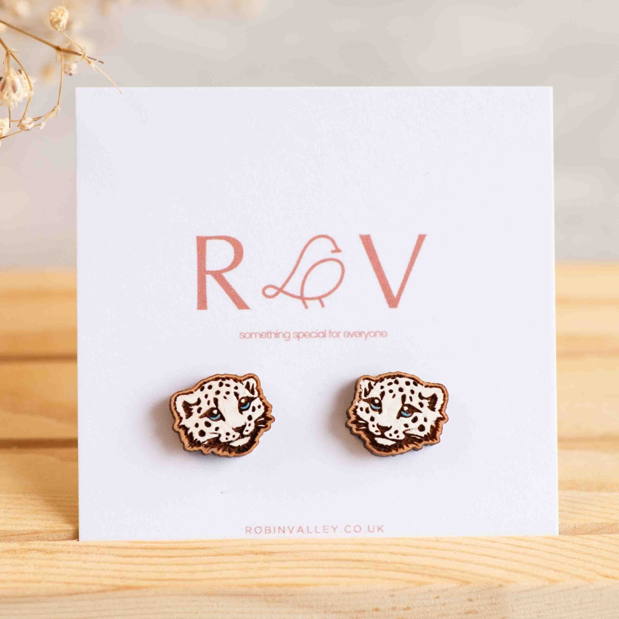 Hand-painted Baby Snow Leopard Earrings Eco-jewellery - PEL10181 - Robin Valley Official Store