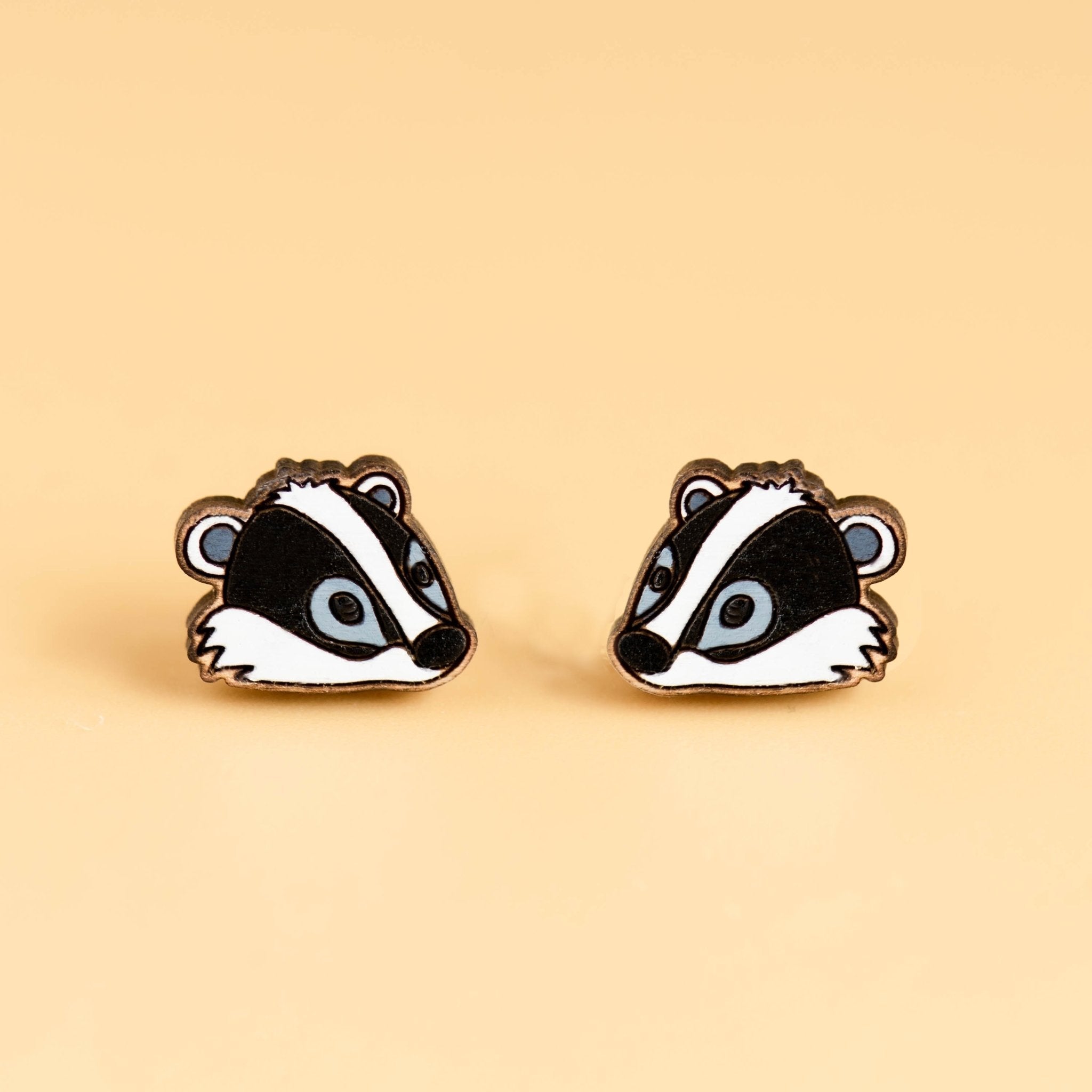 Hand - painted Badger Earrings Wooden Earrings - PEL10202 - Robin Valley Official Store
