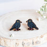 Hand-painted Black Bird Cherry Wood Stud Earrings - PEB12040 - Robin Valley Official Store