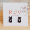hand-painted Black Rabbit Cherry Wood Stud Earrings - PEL10196 - Robin Valley Official Store