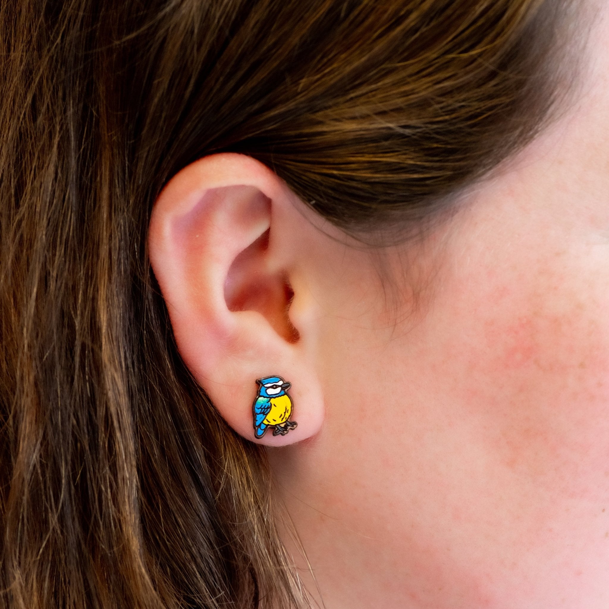 Hand-painted Blue Tit Earrings Eco-Jewellery - PEB12030 - Robin Valley Official Store