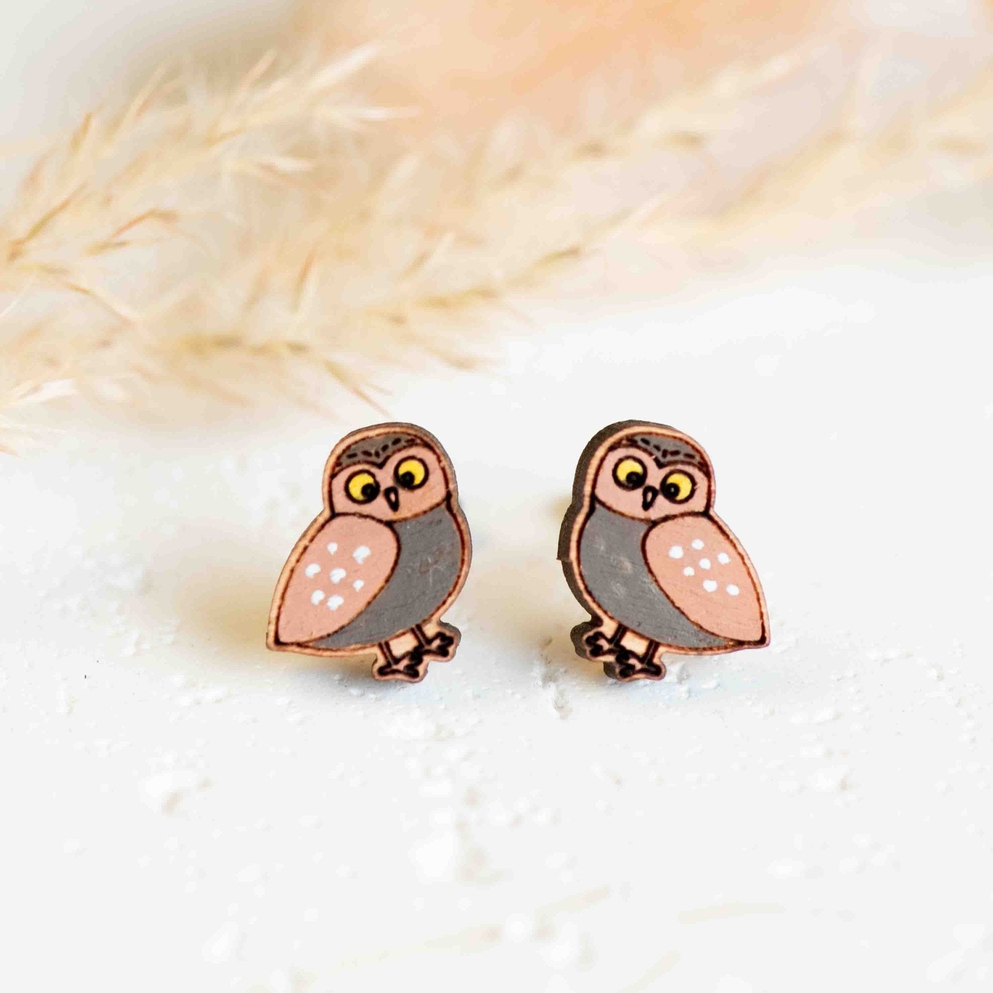 Hand - painted Burrowing Owl Stud Earrings - PEB12053 - Robin Valley Official Store